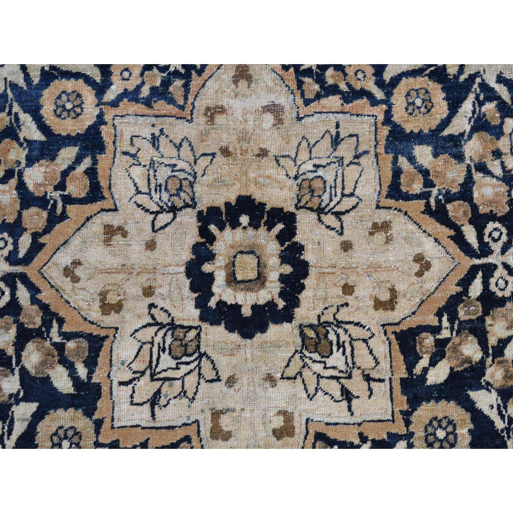 Midnight Blue Antique Persian Tabriz Even Wear Clean Soft Wool Hand Knotted Rug For Sale 2