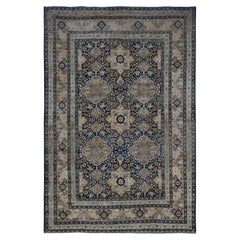 Midnight Blue Antique Persian Tabriz Even Wear Clean Soft Wool Hand Knotted Rug