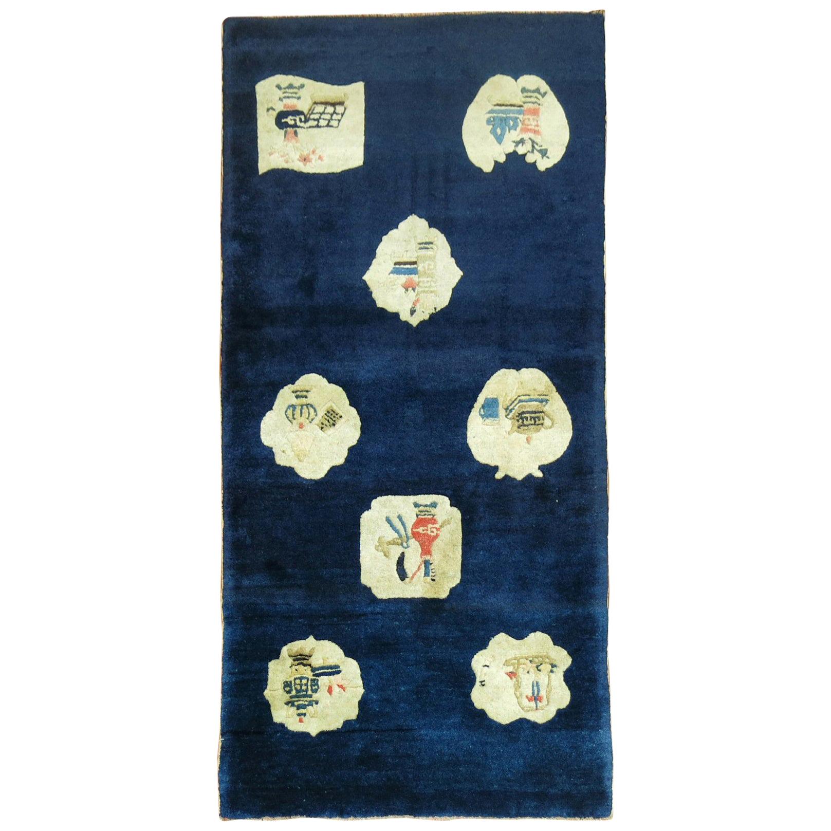 Midnight Blue Chinese Folk Art Throw Rug For Sale