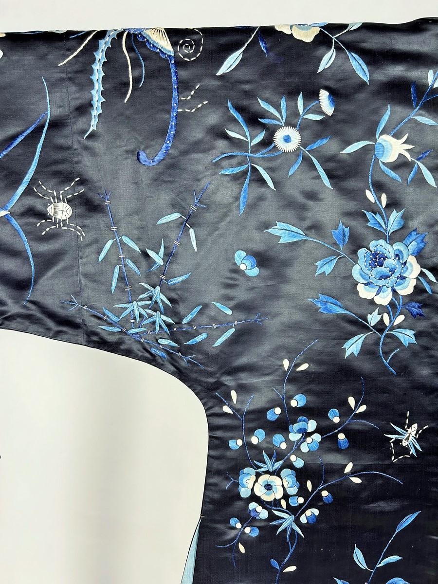 Midnight blue embroidered satin Kimono coat - China Qing Period Circa 1880-1900 8