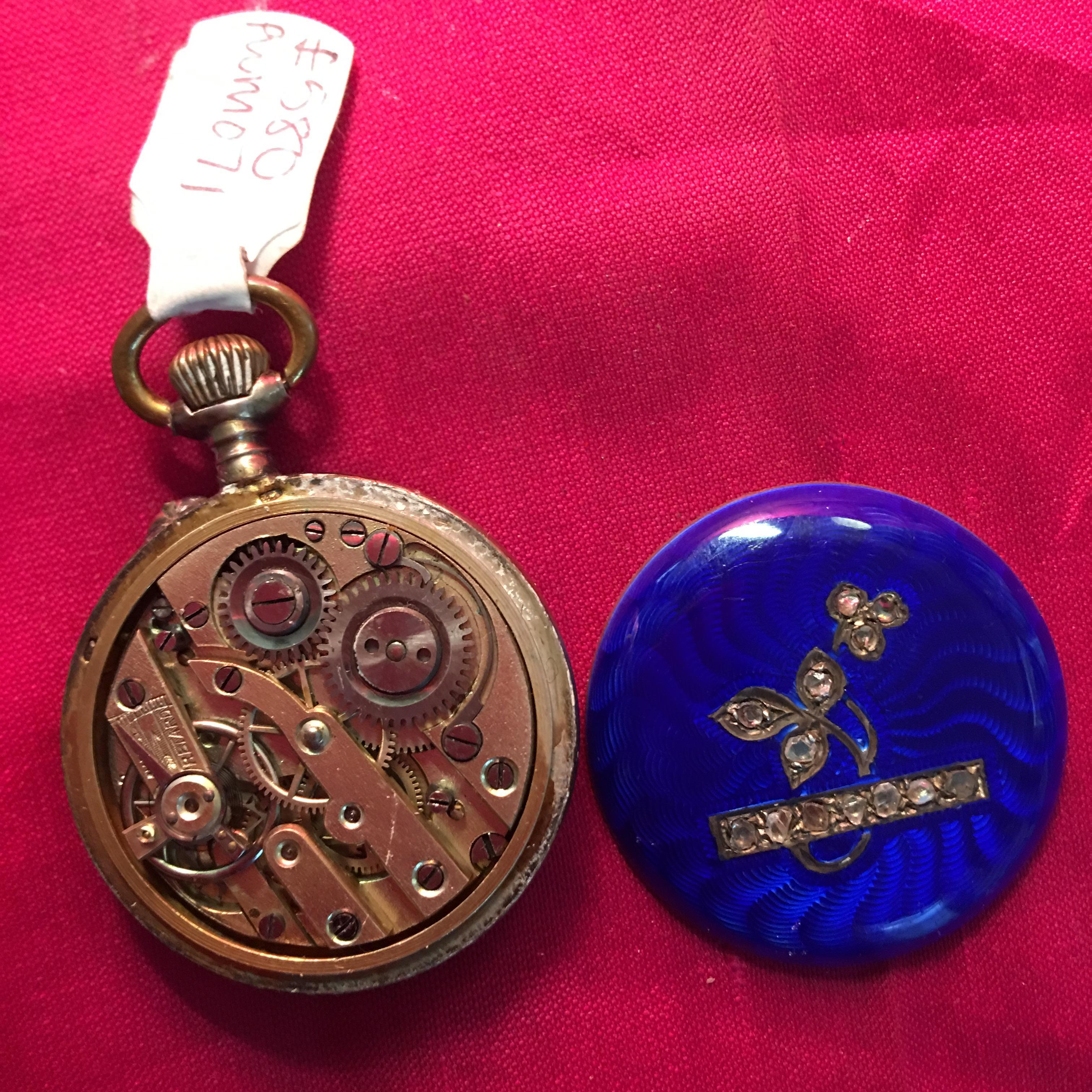 Montre de poche Fob en émail et diamants bleu nuit Bon état - En vente à Carlisle, GB