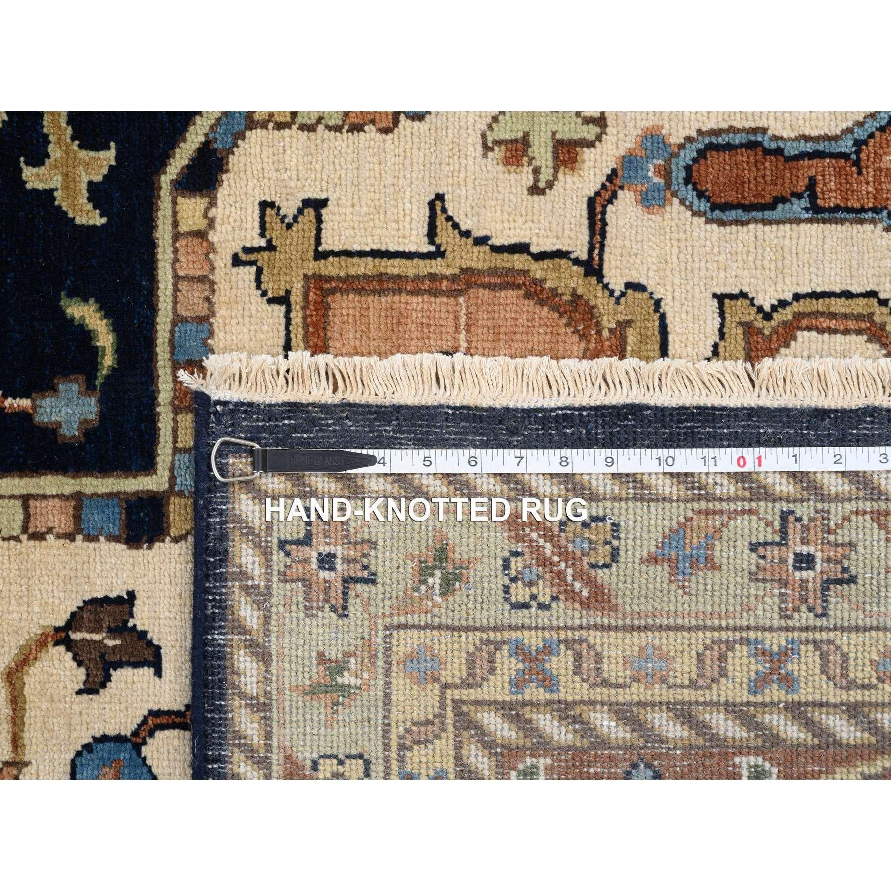 Mitternachtsblauer, handgeknüpfter, übergroßer orientalischer Heriz-Teppich aus reiner Wolle 12'0