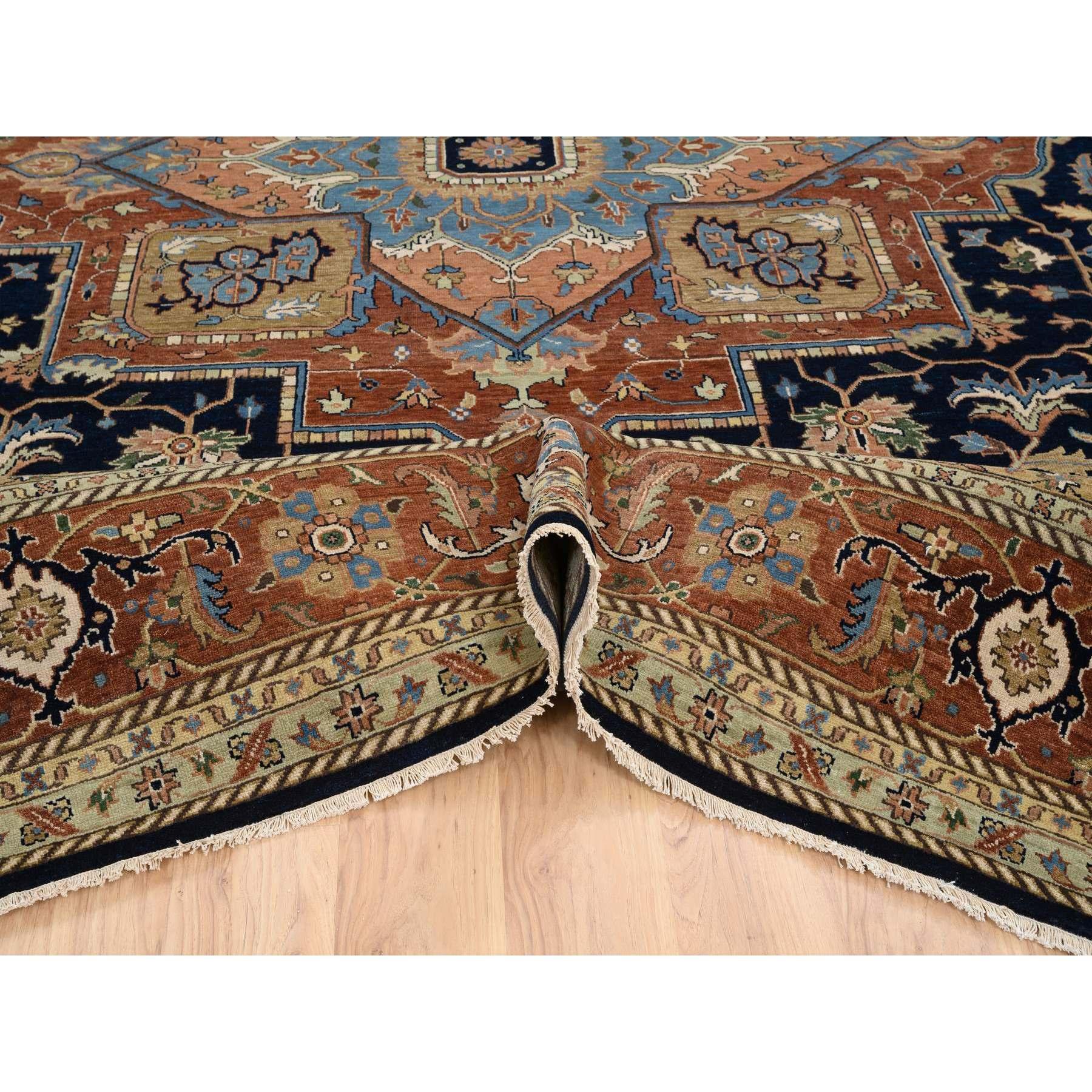 Mitternachtsblauer, handgeknüpfter, übergroßer orientalischer Heriz-Teppich aus reiner Wolle 12'0
