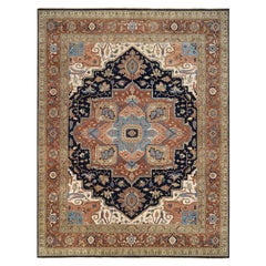 Midnight Blue Heriz Pure Wool Hand Knotted Oversized Oriental Rug 12'0" x 15'4"