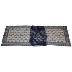 Midnight Blue Large Hand-Woven French Lace Floral with Scallop Edges Shawl Midnight Blue Large Hand-Woven French Lace Floral with Scallop Edges Shawl