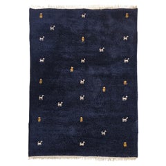 Mitternachtsblauer (fast schwarzer) handgeknüpfter minimalistischer persischer Gabbeh-Teppich
