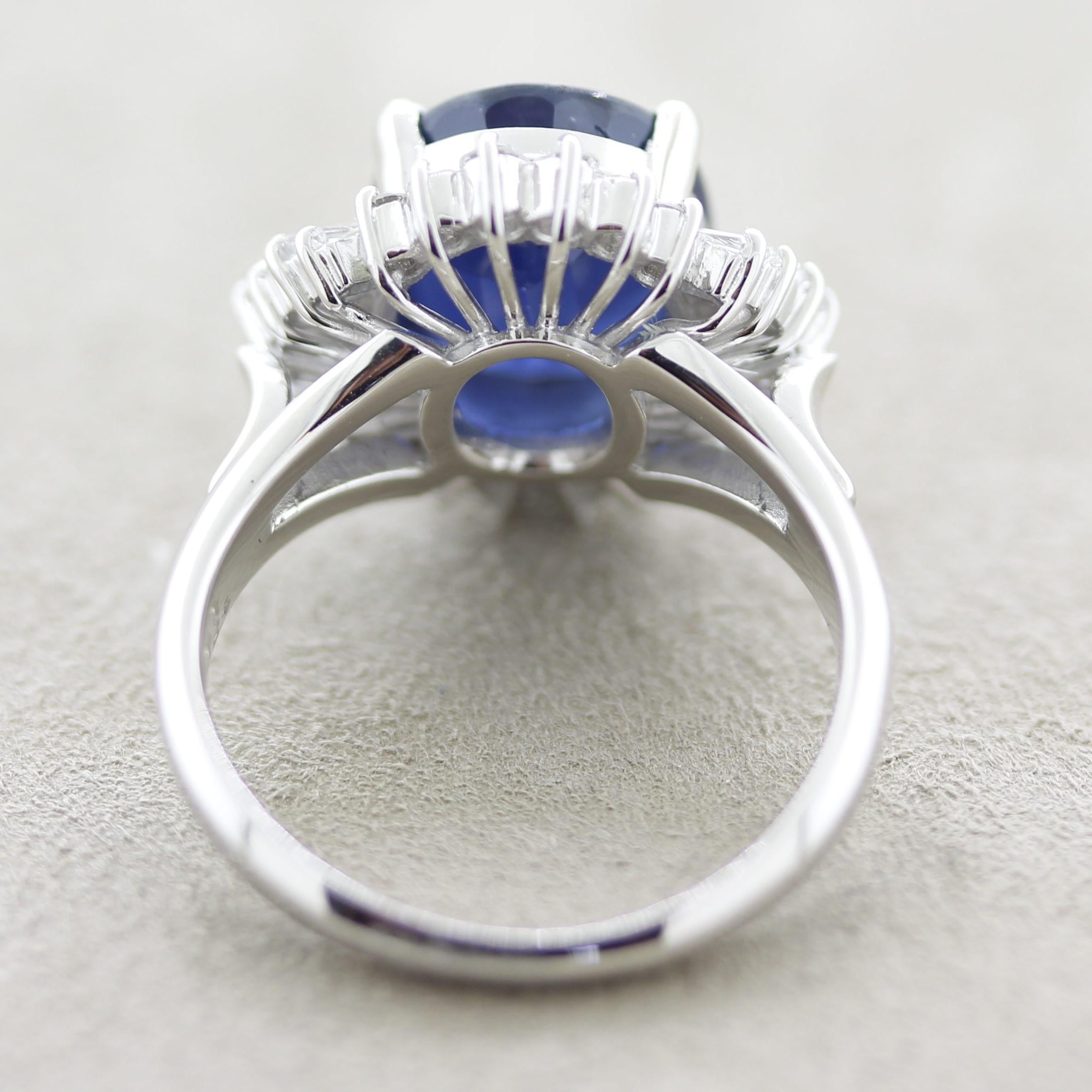 Mixed Cut Midnight Blue Sapphire Diamond Platinum Ring For Sale