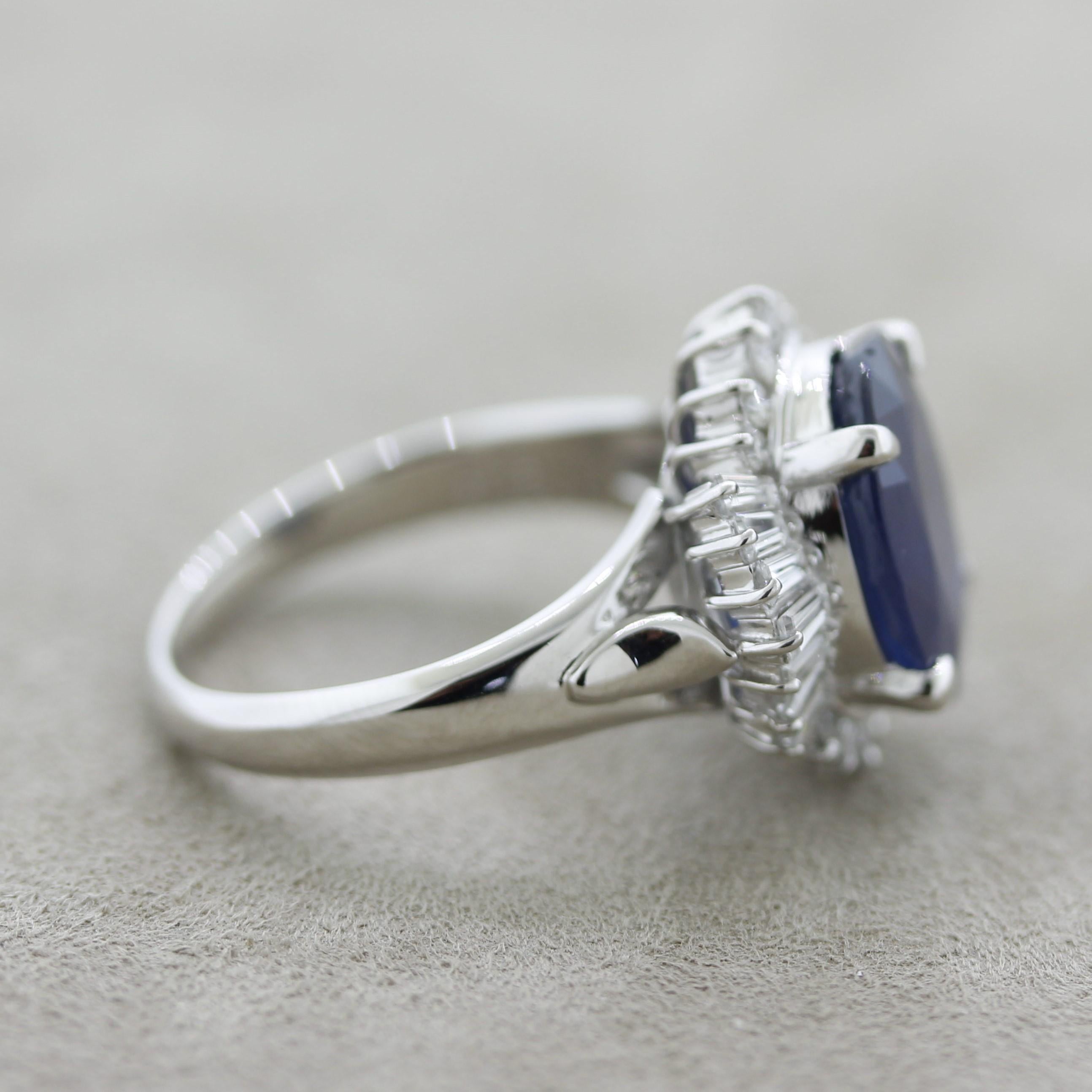 Midnight Blue Sapphire Diamond Platinum Ring In New Condition For Sale In Beverly Hills, CA