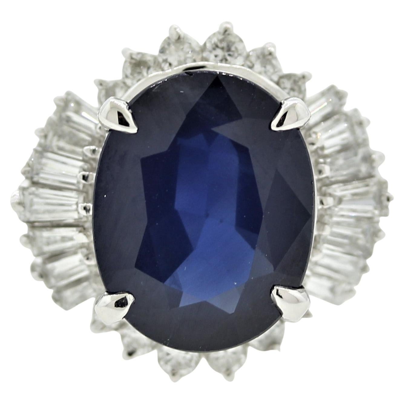 Blue Sapphire Diamond Platinum Ring at 1stDibs