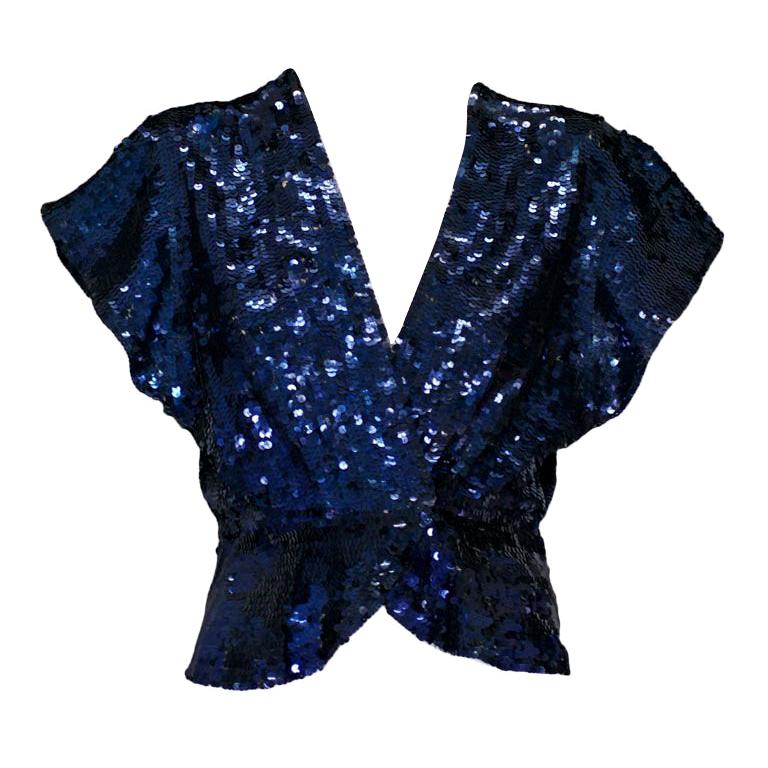 Midnight Blue Sequinned Evening Jacket, 1930s For Sale