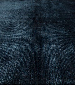 Midnight Blue Textured Silk Custom Rug "Noctis Veil" by Doris Leslie Blau