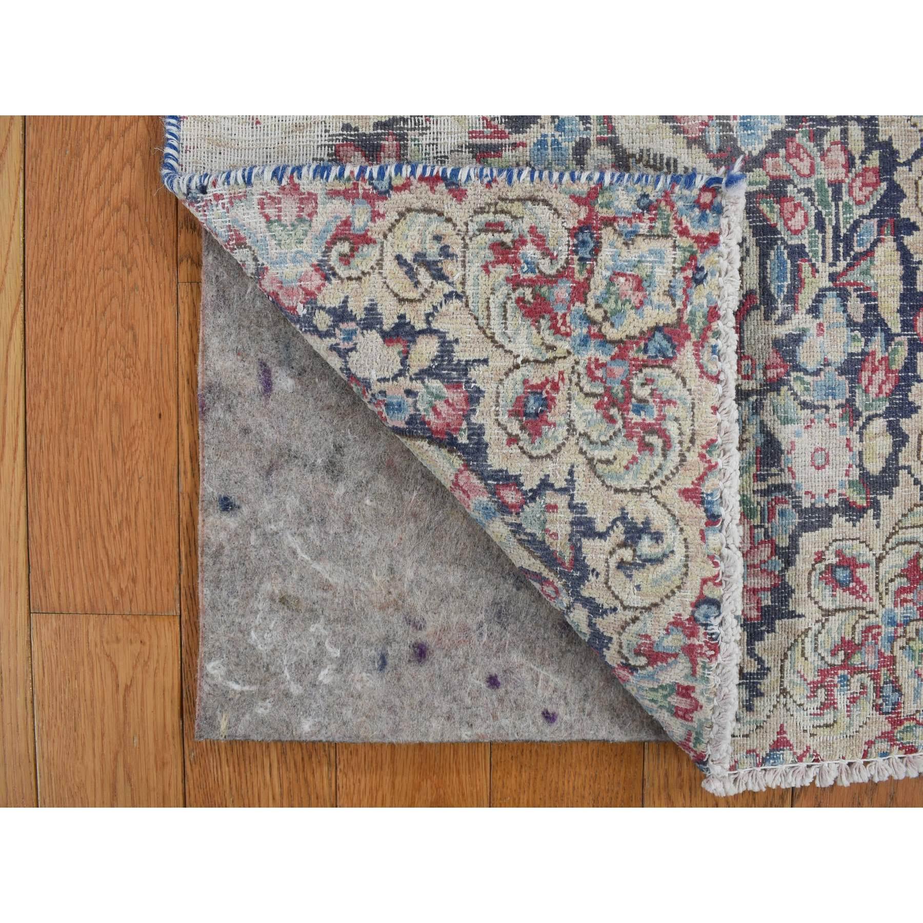 Mitternachtsblauer Vintage Persischer Kerman Handgeknüpfter quadratischer Teppich aus reiner Wolle 1'6