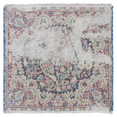 Mitternachtsblauer Vintage Persischer Kerman Handgeknüpfter quadratischer Teppich aus reiner Wolle 1'8"x1'8"