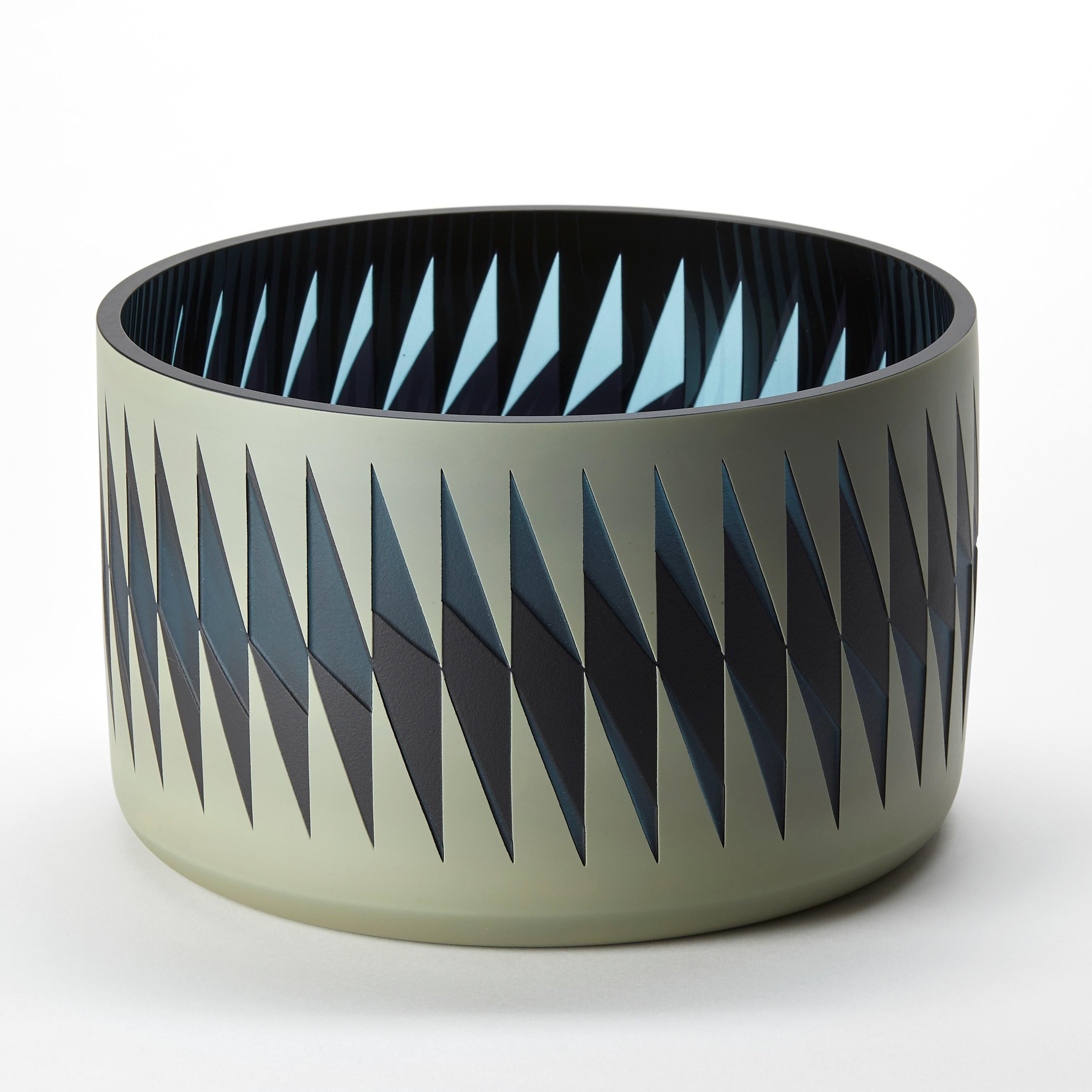 Organic Modern Midnight Blues, a khaki & dark blue graphic glass centrepiece by Sarah Wiberley For Sale