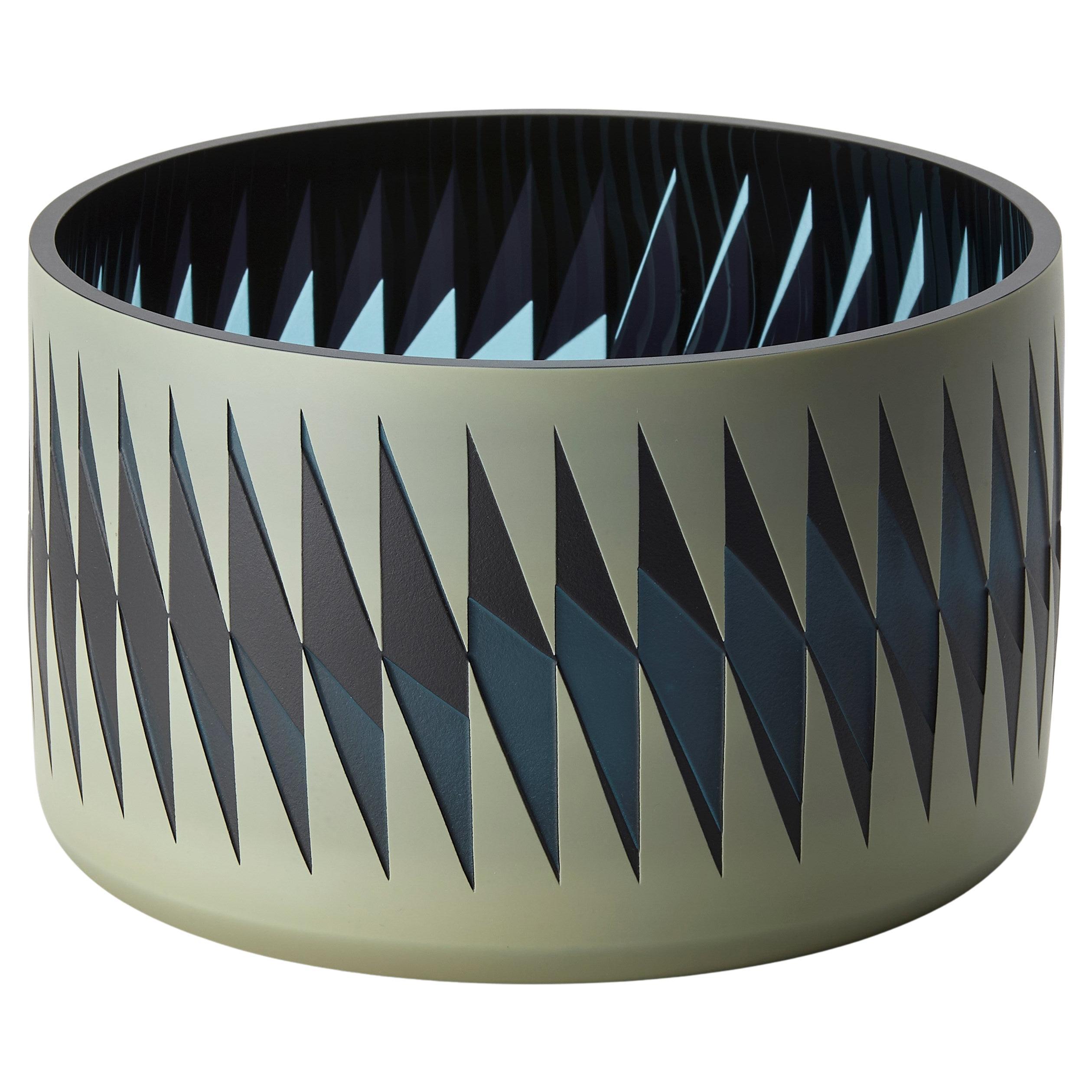 Midnight Blues, a khaki & dark blue graphic glass centrepiece by Sarah Wiberley For Sale