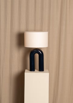 Midnight Ceramic Arko Table Lamp with White Lampshade by Simone & Marcel