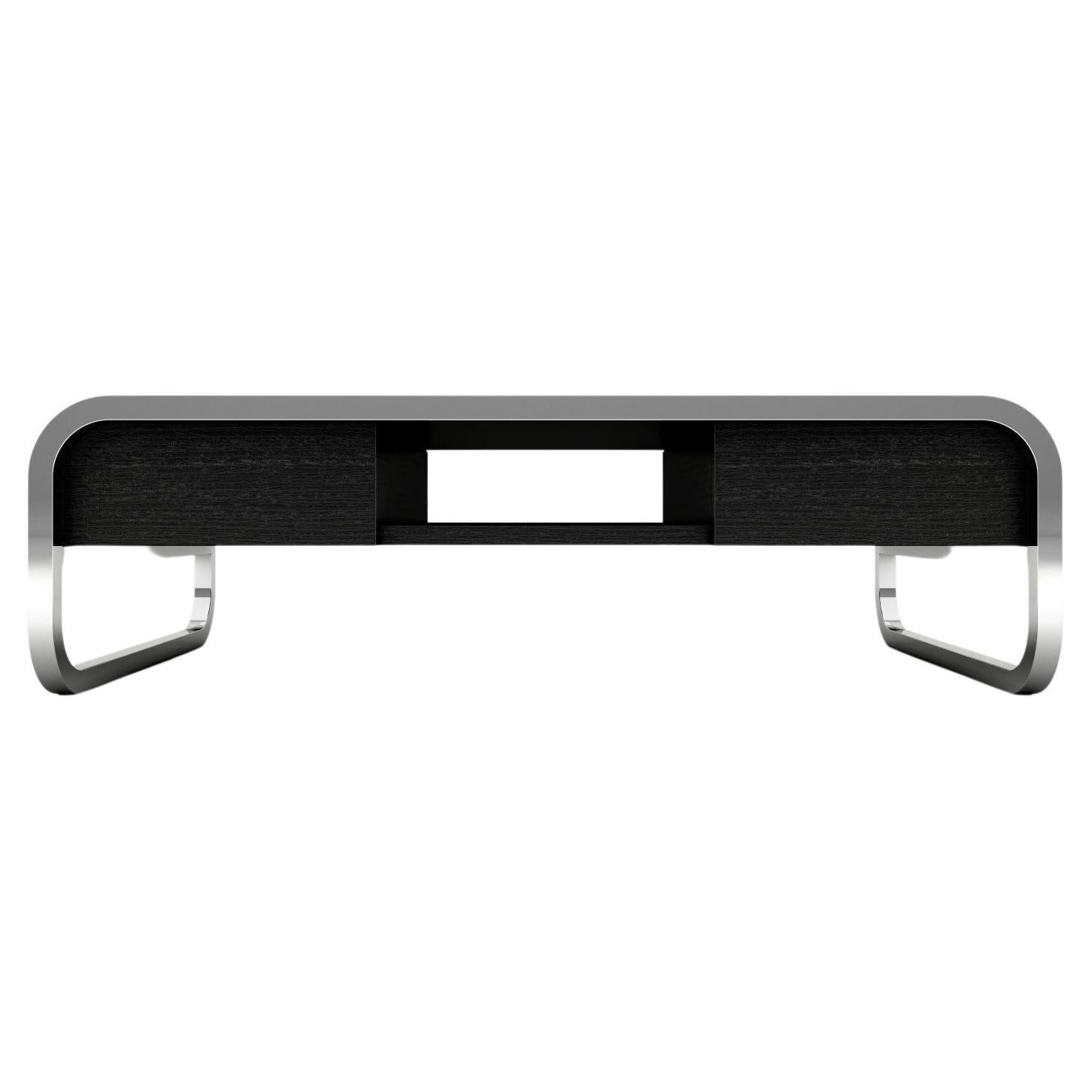Midnight Coffee Table - Modern Black Lacquered Table with Stainless Steel Legs For Sale