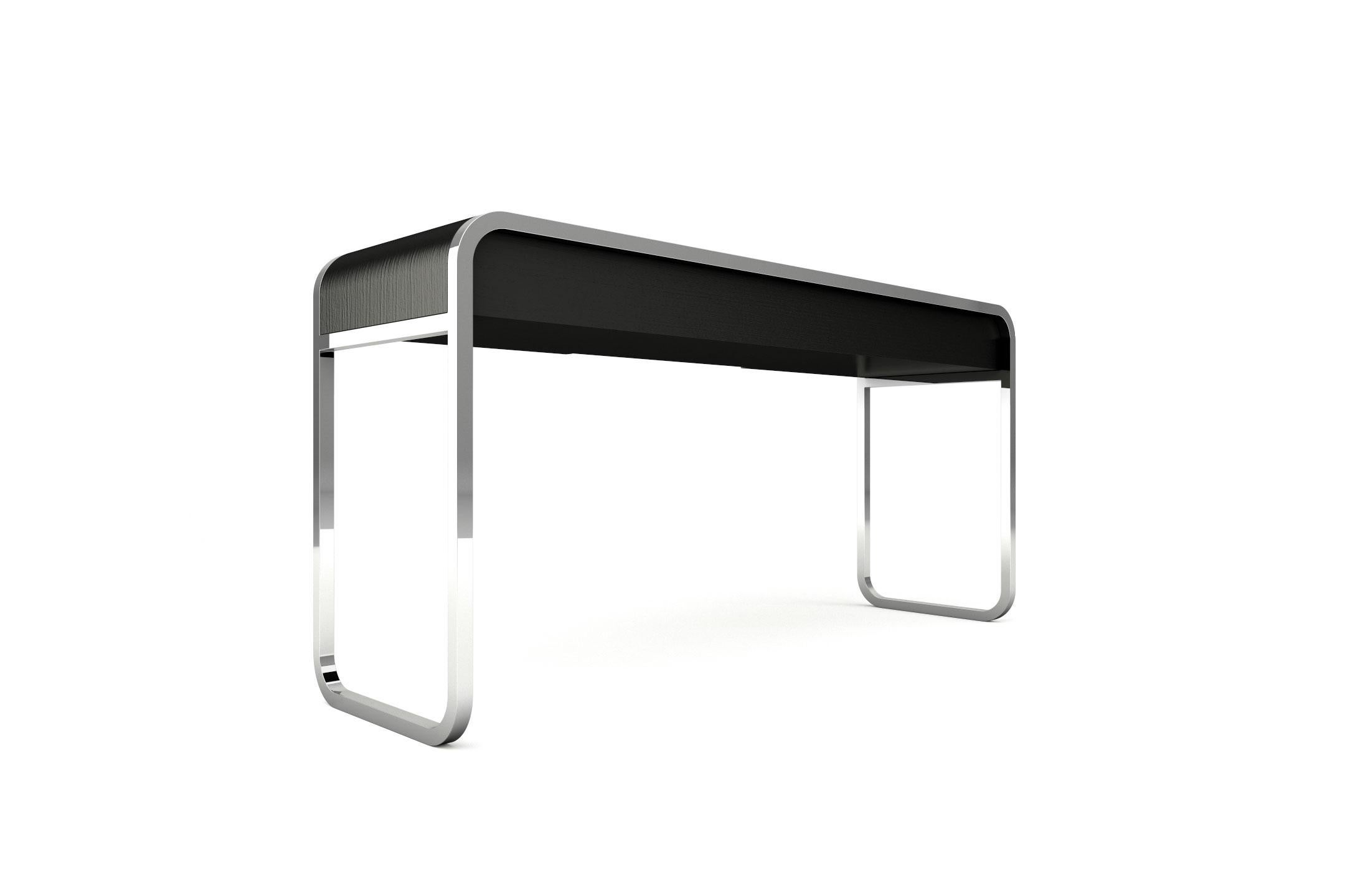 Européen Console Midnight - Console moderne fabriquée à la main en laque noire avec pieds en acier en vente