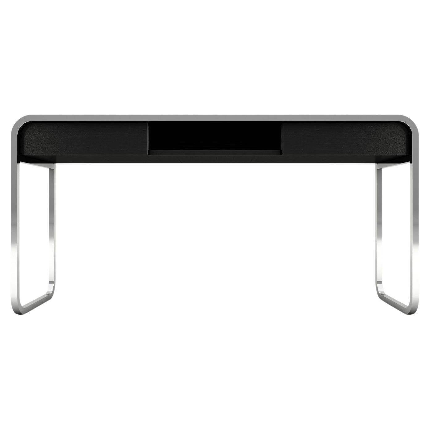 Midnight Console - Modern Black Lacquered Console with Stainless Steel Legs For Sale
