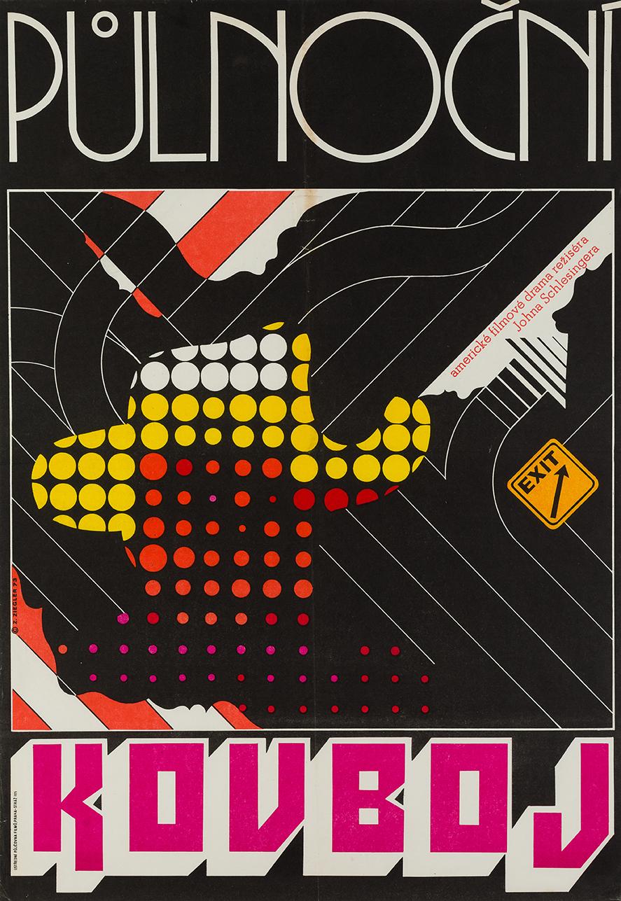 Poster cinematografico ceco di Midnight Cowboy, Zdenek Ziegler, 1973 In condizioni ottime in vendita a Bath, Somerset