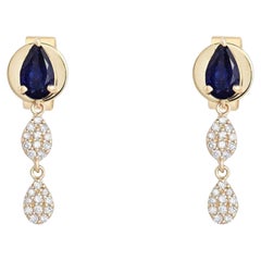 Midnight Drop 14K (or 18k upon request) Yellow Gold Sapphire Earrings