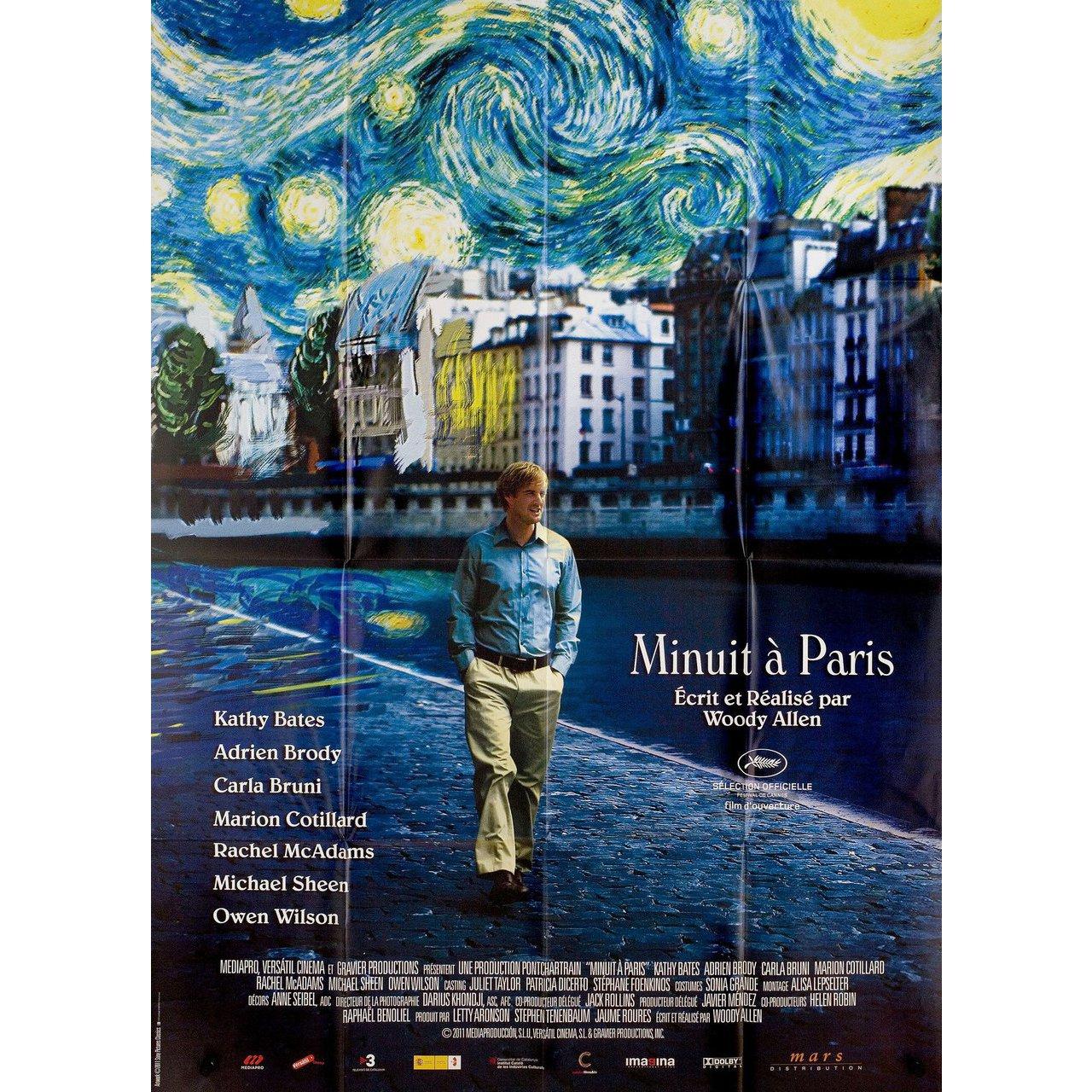 Original 2011 French grande poster for the film Midnight in Paris directed by Woody Allen with Owen Wilson / Rachel McAdams / Kurt Fuller / Mimi Kennedy. Fine condition, folded. Many original posters were issued folded or were subsequently folded.