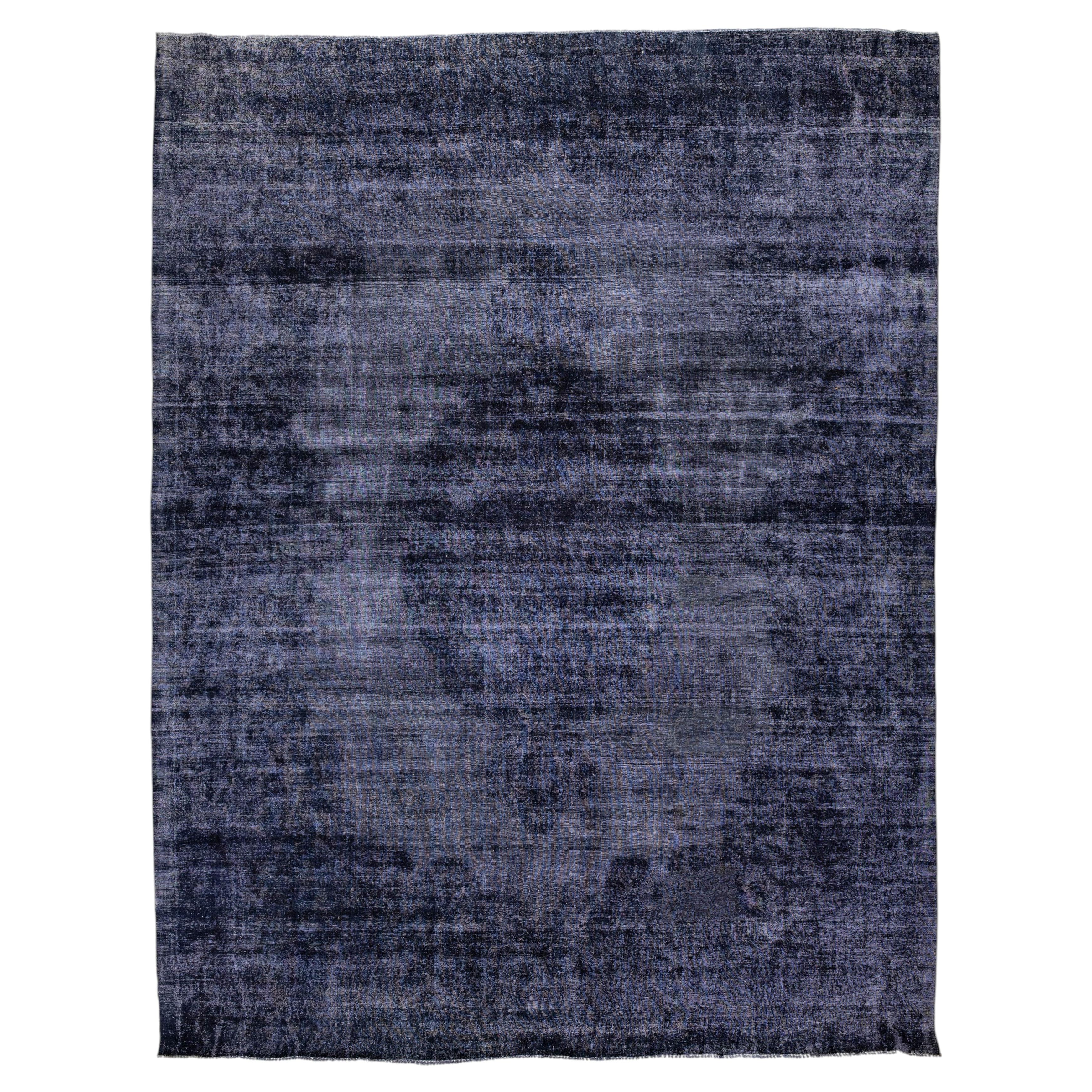 Midnight Indigo Vintage Overdyed Persian Rug – Distressed Hand-Knotted Wool For Sale