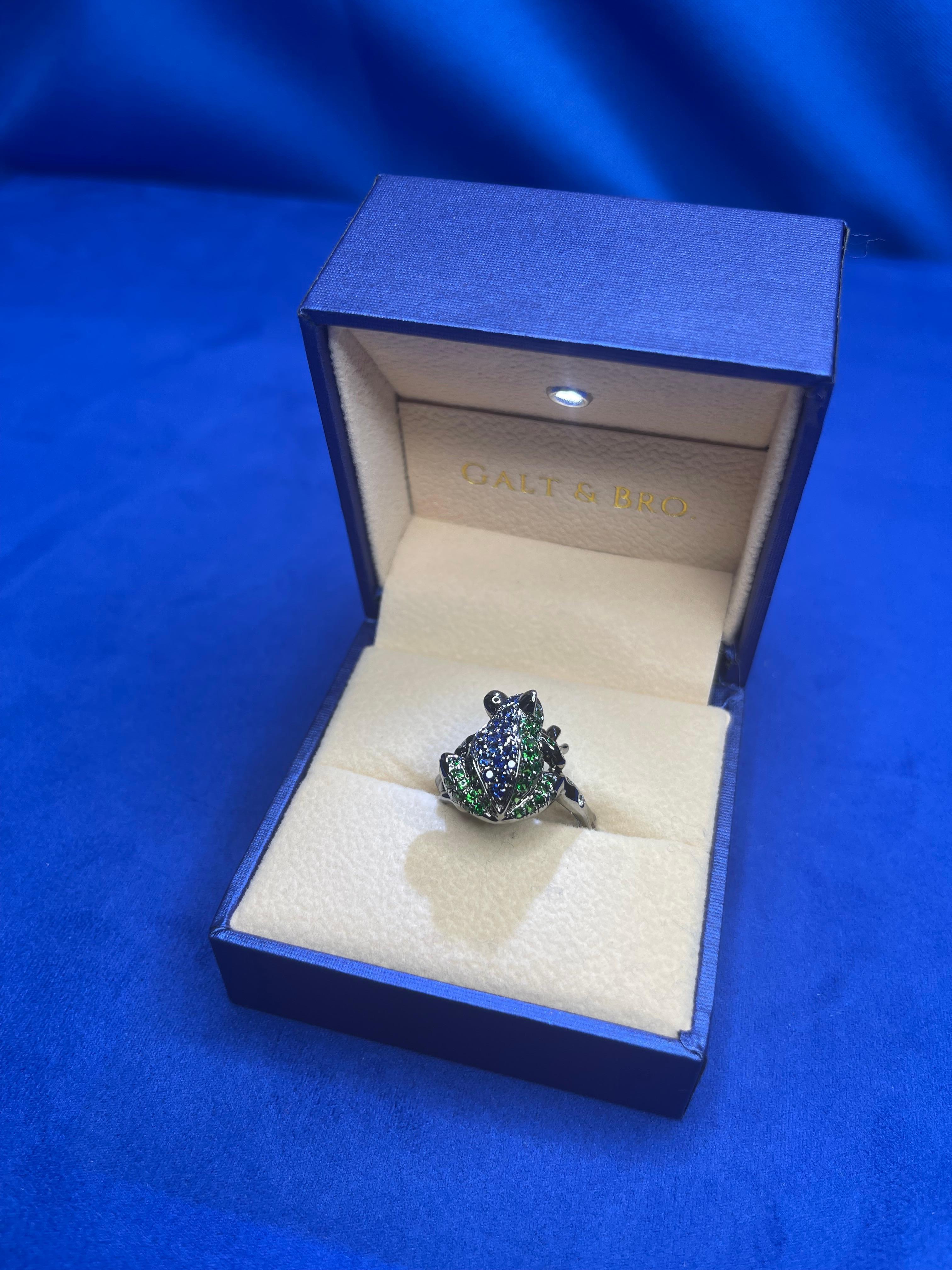 Diamond Ruby Blue Sapphire Tsavorite Pave Lucky Frog Animal Fun White Gold Ring For Sale 6