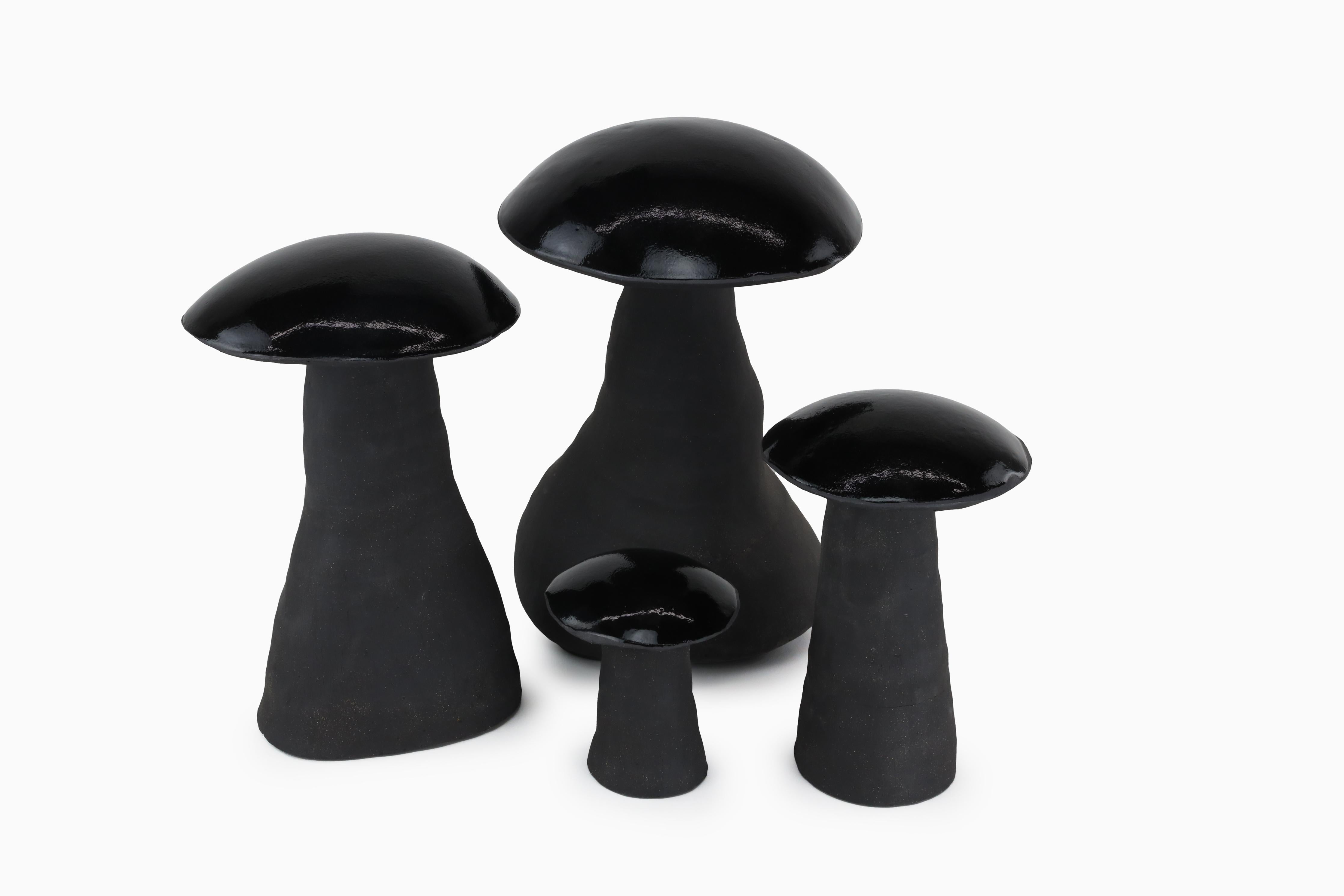 The Midnight Magic Mushrooms come as a set of four. Each mushroom is handmade and unique. You will receive a set similar to what you see pictured, but the stems will vary in size and shape because they are one of a kind. The Midnight Magic Mushrooms