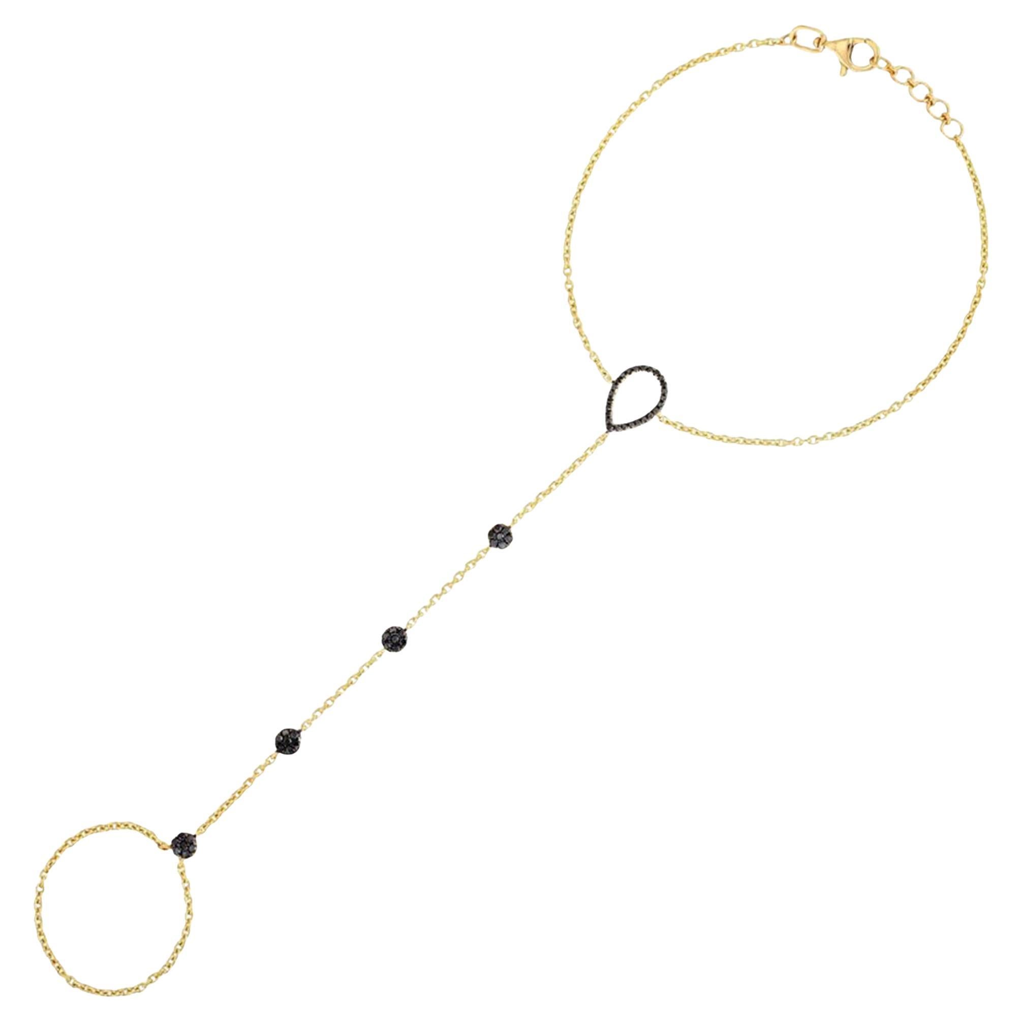Midnight Mirage 14K (or 18k upon request) Yellow Gold Hand Chain Bracelet For Sale