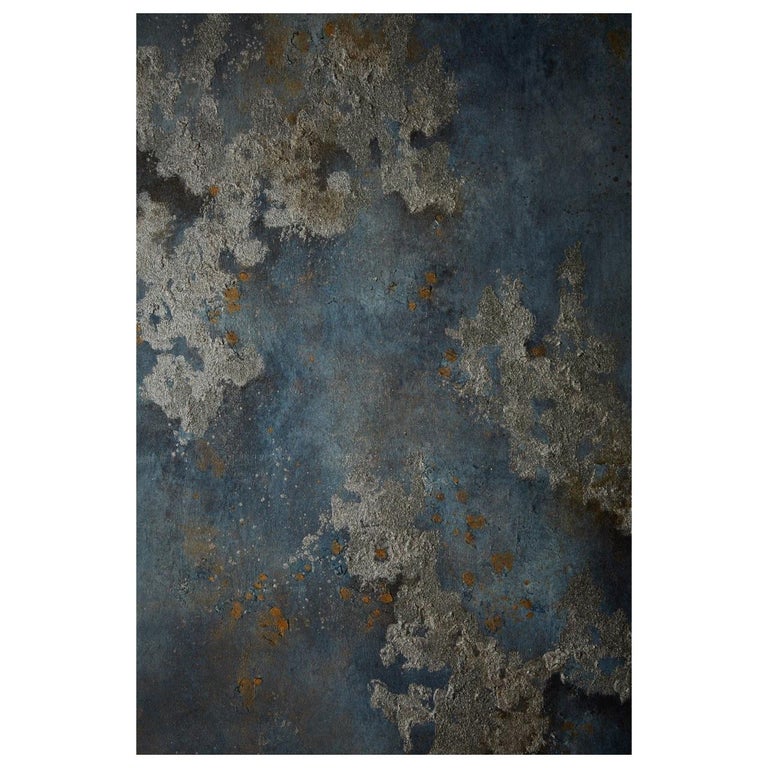 Metallic blue handmade hand painted wallpaper wall decoration Midnight Moon Dust For Sale