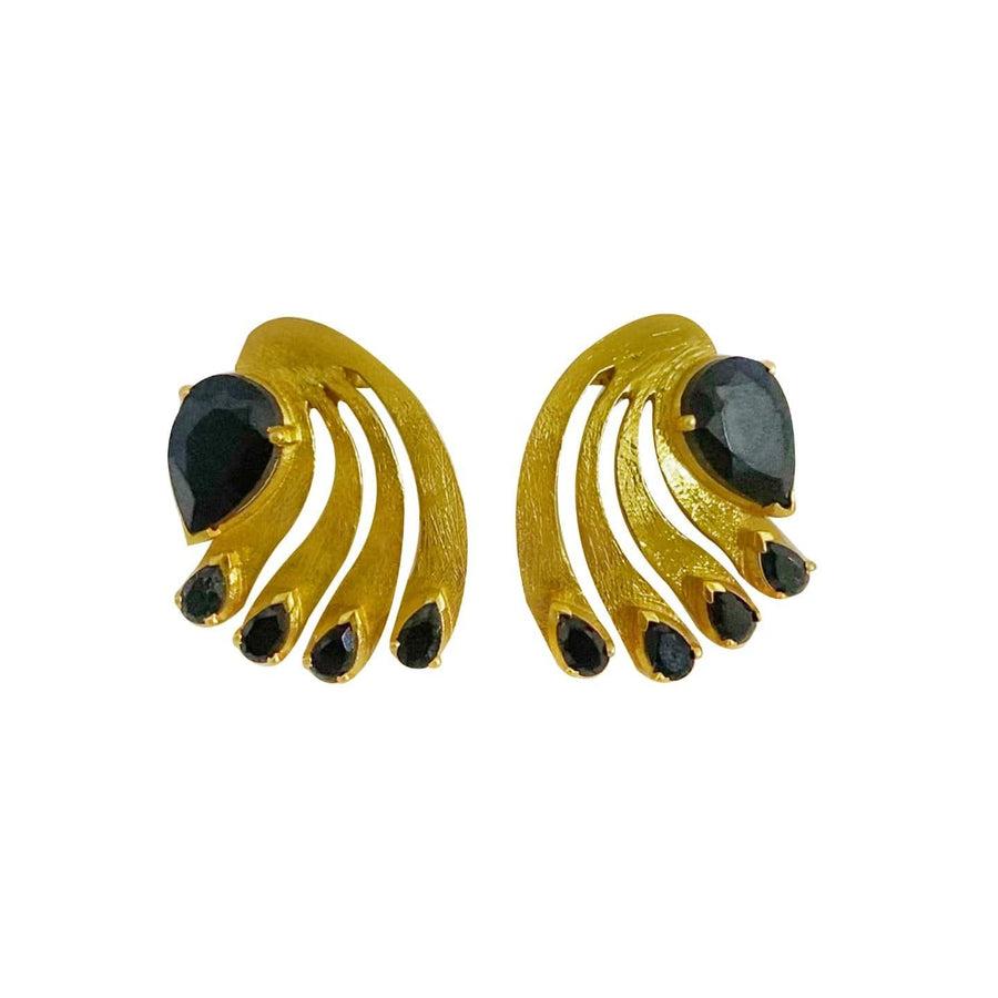 Pear Cut  Twin Elegance Midnight Onyx Peacock Feather Earrings For Sale