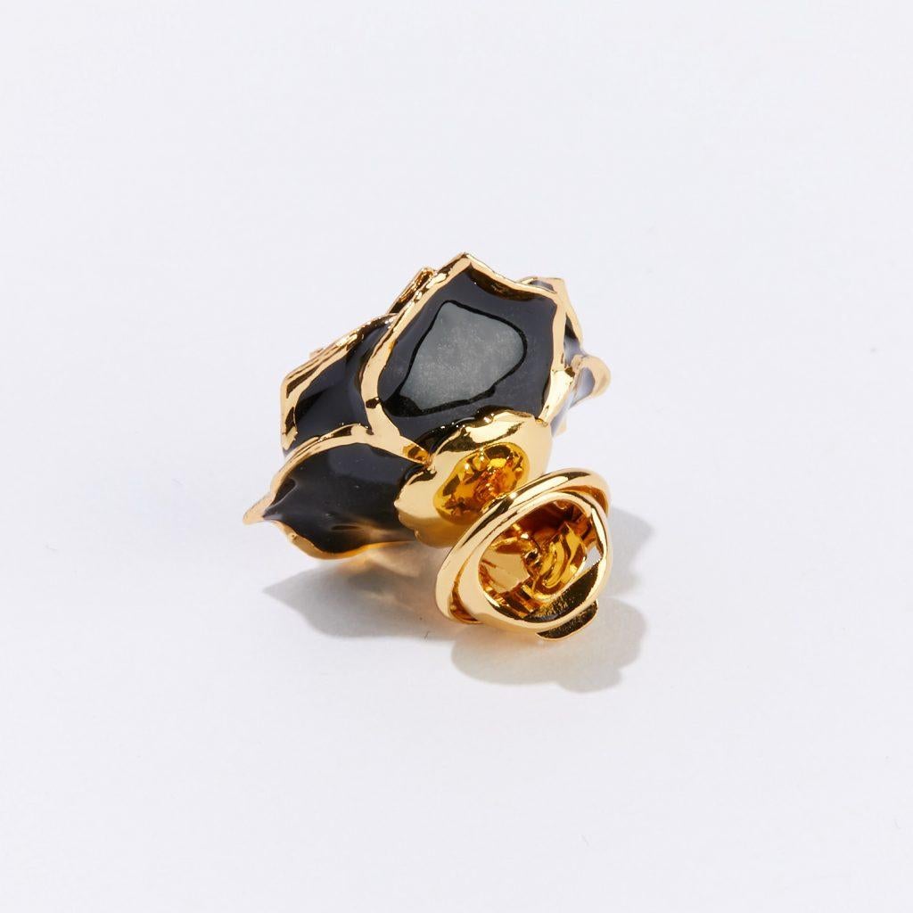 Modern Midnight Promise, Glossy Lacquer Real Rose Eternal Lapel Pin For Sale