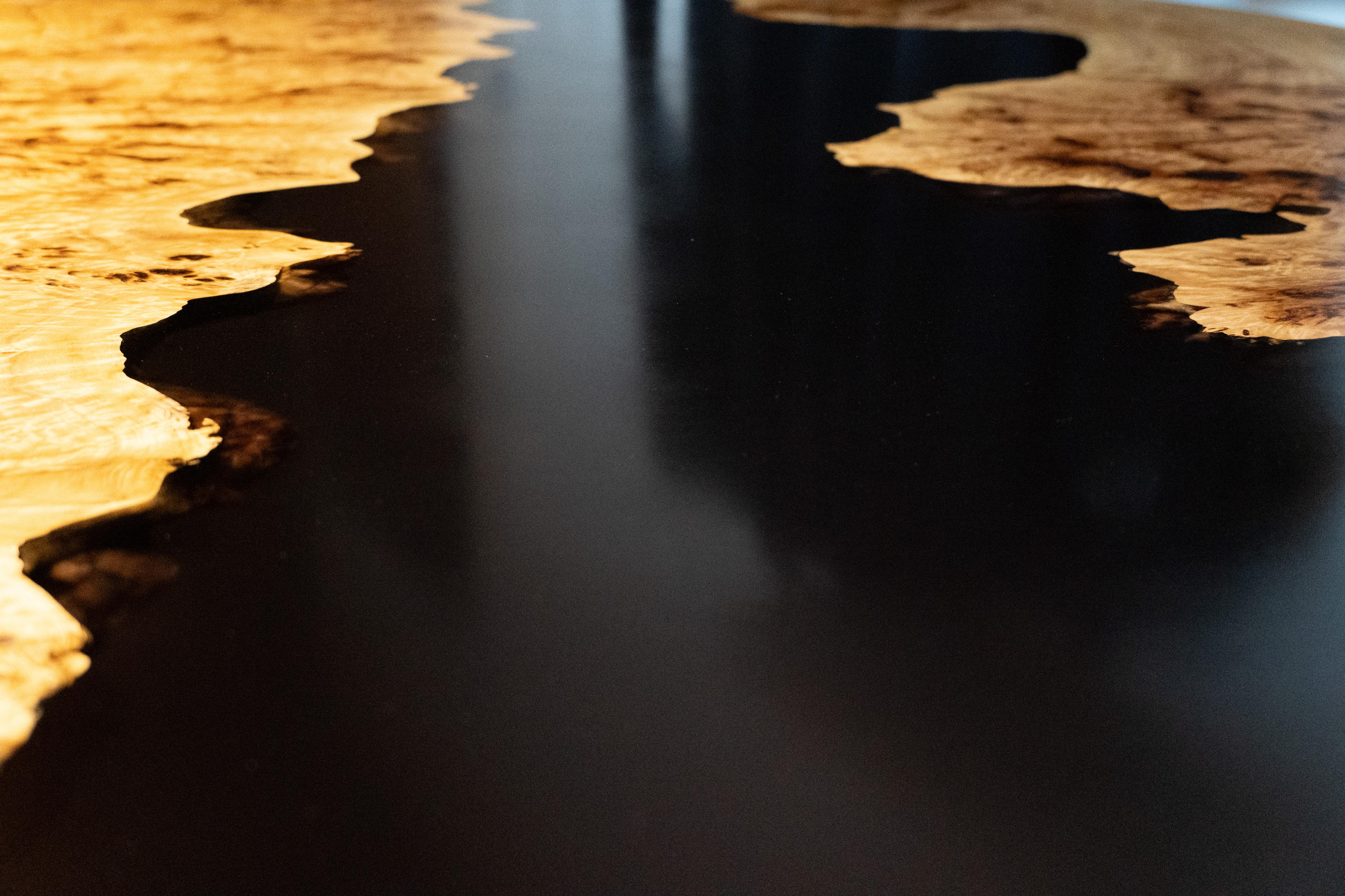 Epoxy Resin Midnight River Coffee Table - Cottonwood Burl & Smoked Resin For Sale