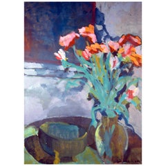 "Midnight Roses," 1994 Blue Floral Still-Life Oil on Canvas by Diane Love