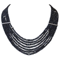 Midnight Sapphire Bead and Diamond Necklace
