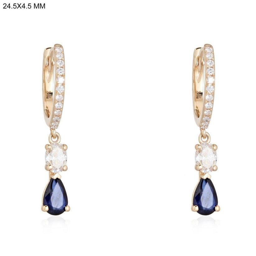 Orecchini a goccia in oro 14K con pietra bianca e zaffiro di mezzanotte In condizioni Nuovo in vendita a Los Angeles, CA