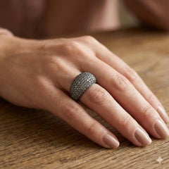 Midnight Shimmer Blackened Silver Encrusted Pave Diamond Dome Ring