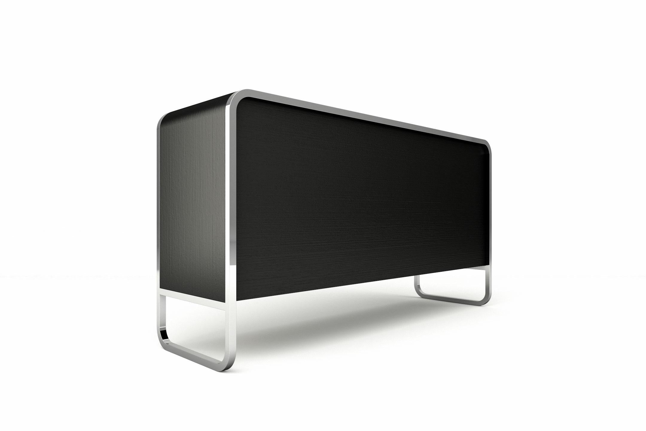 Midnight Sideboard - Modern Black Lacquered Sideboard with Stainless Steel Legs In New Condition For Sale In London, GB