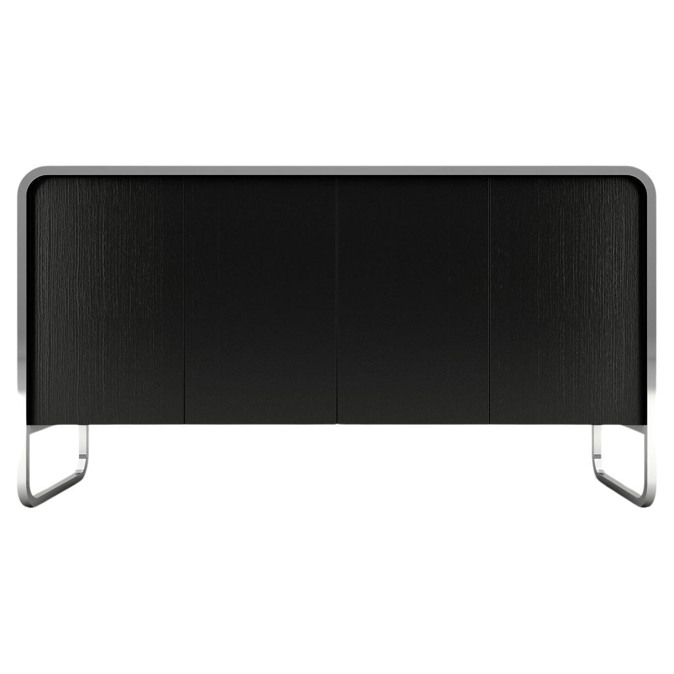 Midnight Sideboard - Modern Black Lacquered Sideboard with Stainless Steel Legs For Sale