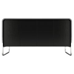 Mitternachts-Sideboard – modernes schwarz lackiertes Sideboard mit Beinen aus Edelstahl