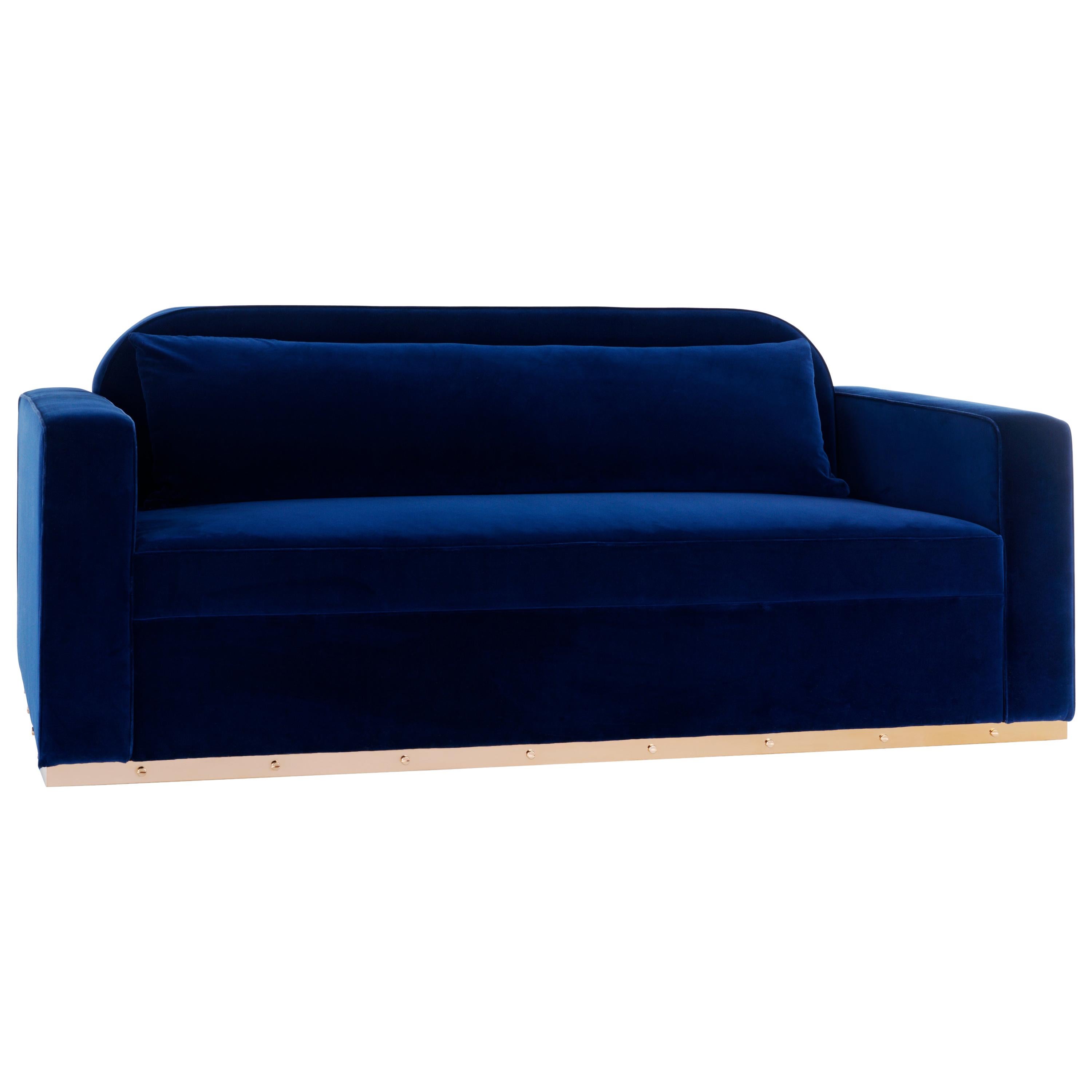 Midnight Sofa, Modern Classic Velvet Sofa on Metal Plinth For Sale