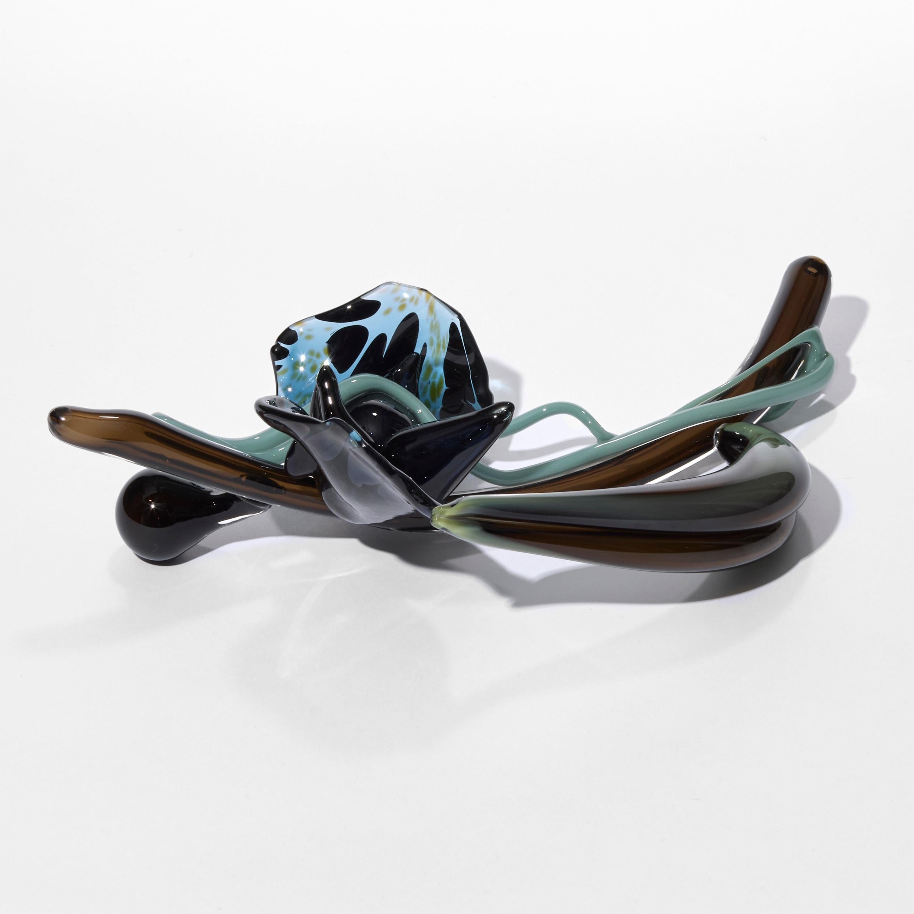 Britannico Midnight Vanda, a blue & brown botanical glass artwork by Michèle Oberdieck in vendita