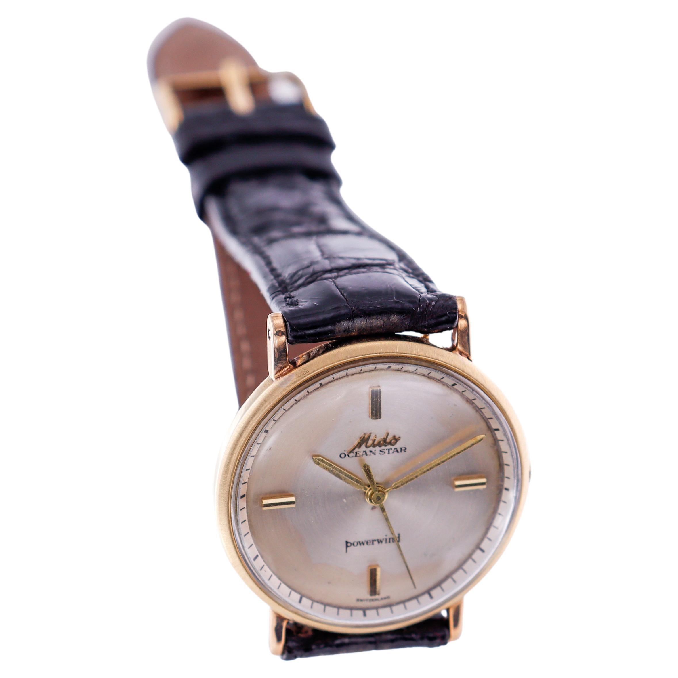 Mido 14Kt. Power Wind-Uhr aus Gelbgold mit Ozeanstern im Art-déco-Stil, ca. 1950er Jahre im Zustand „Hervorragend“ im Angebot in Long Beach, CA