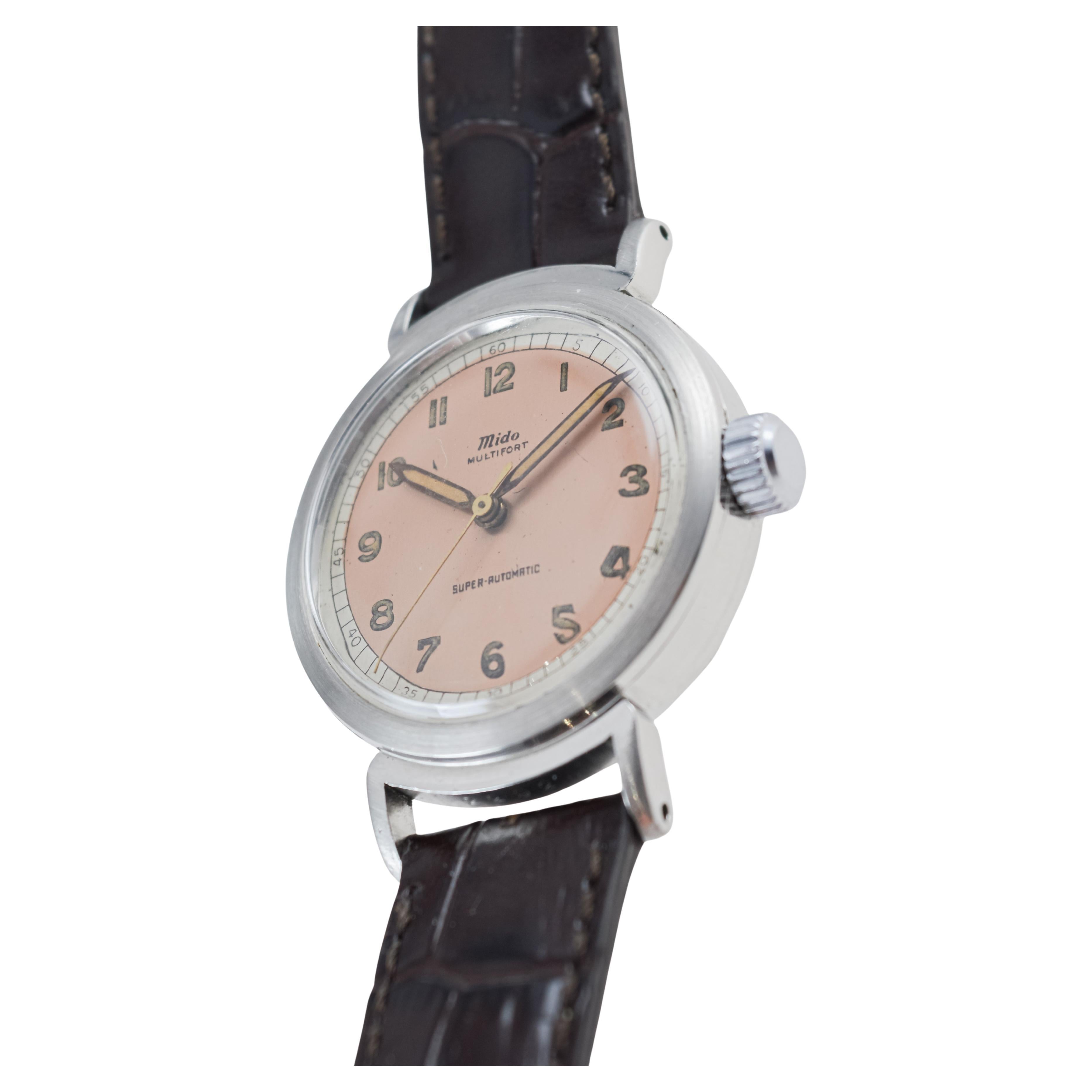 Mido Multifort Steel Early Bumper Automatic with Original Dial  from 1940's For Sale 5