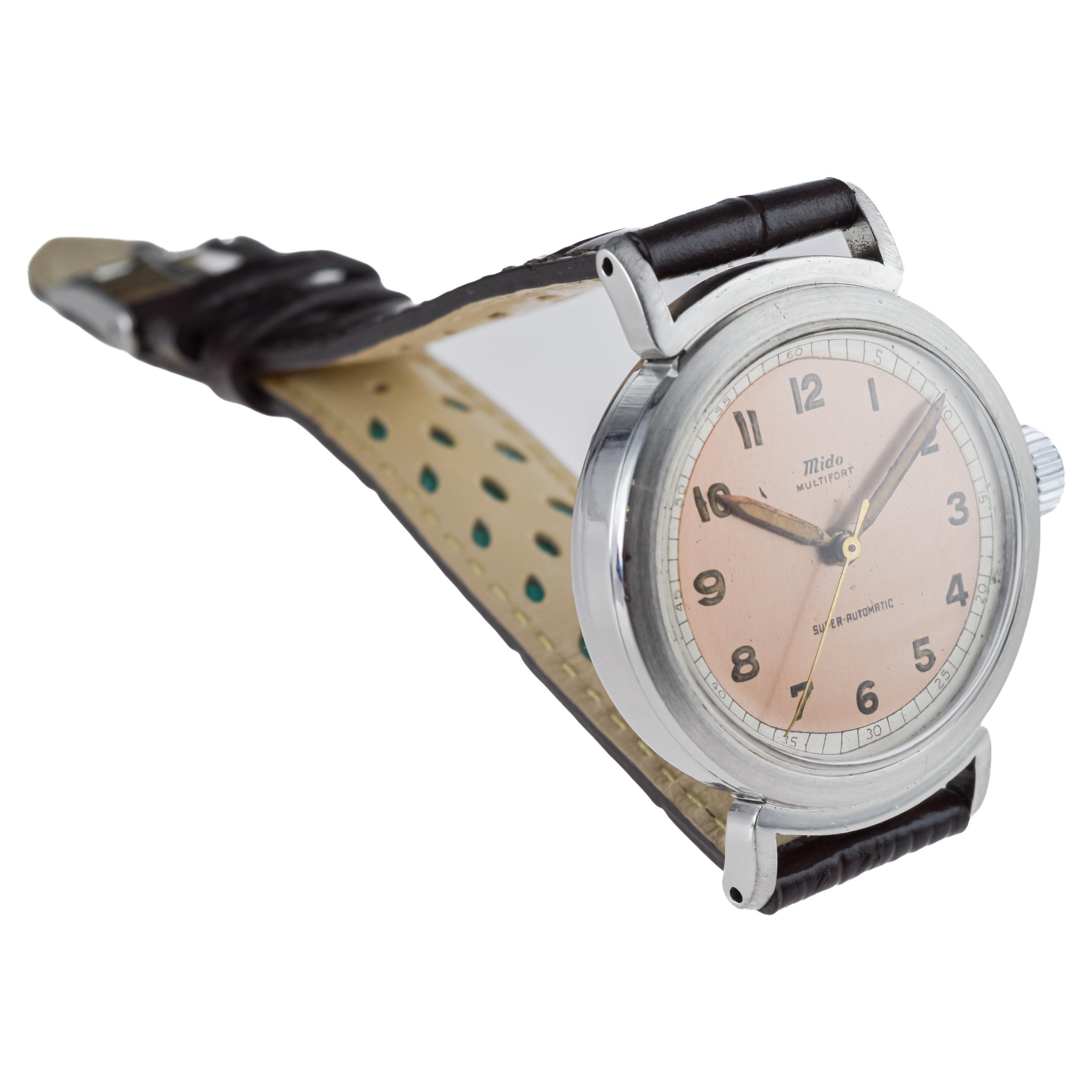Mido Multifort Steel Early Bumper Automatic with Original Dial  from 1940's For Sale 6