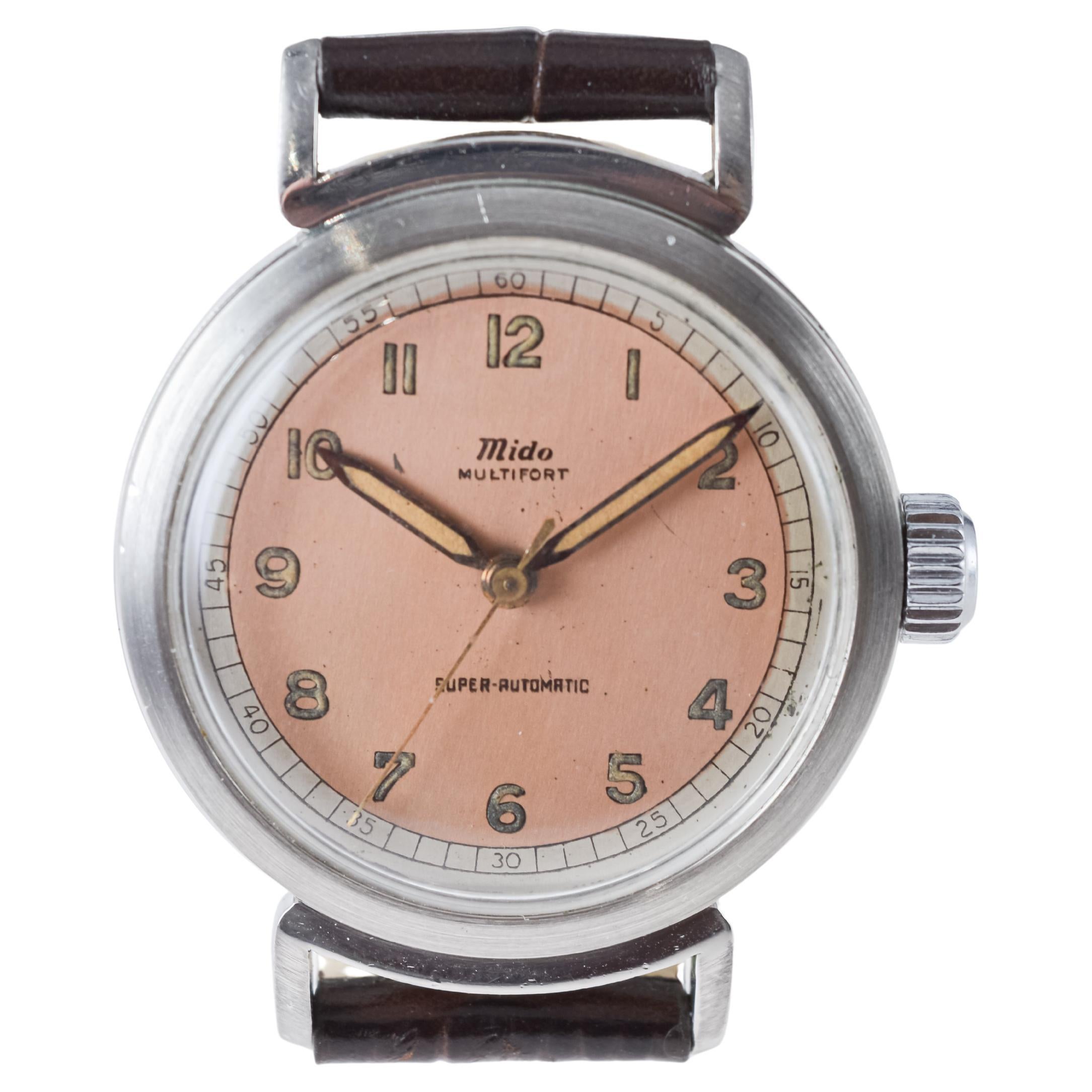 Mido Multifort Steel Early Bumper Automatic with Original Dial  from 1940's For Sale 7