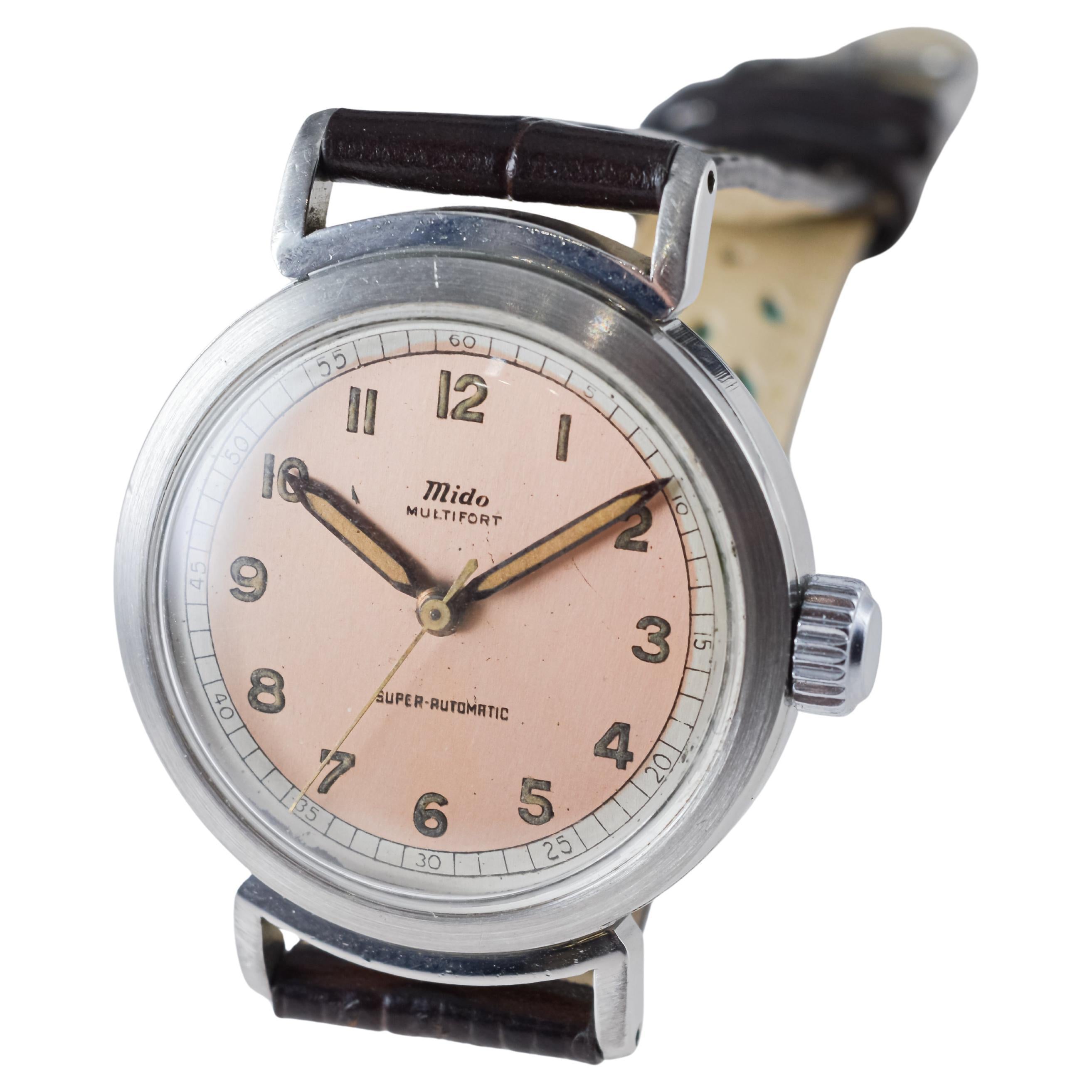 Mido Multifort Steel Early Bumper Automatic with Original Dial  from 1940's For Sale 8