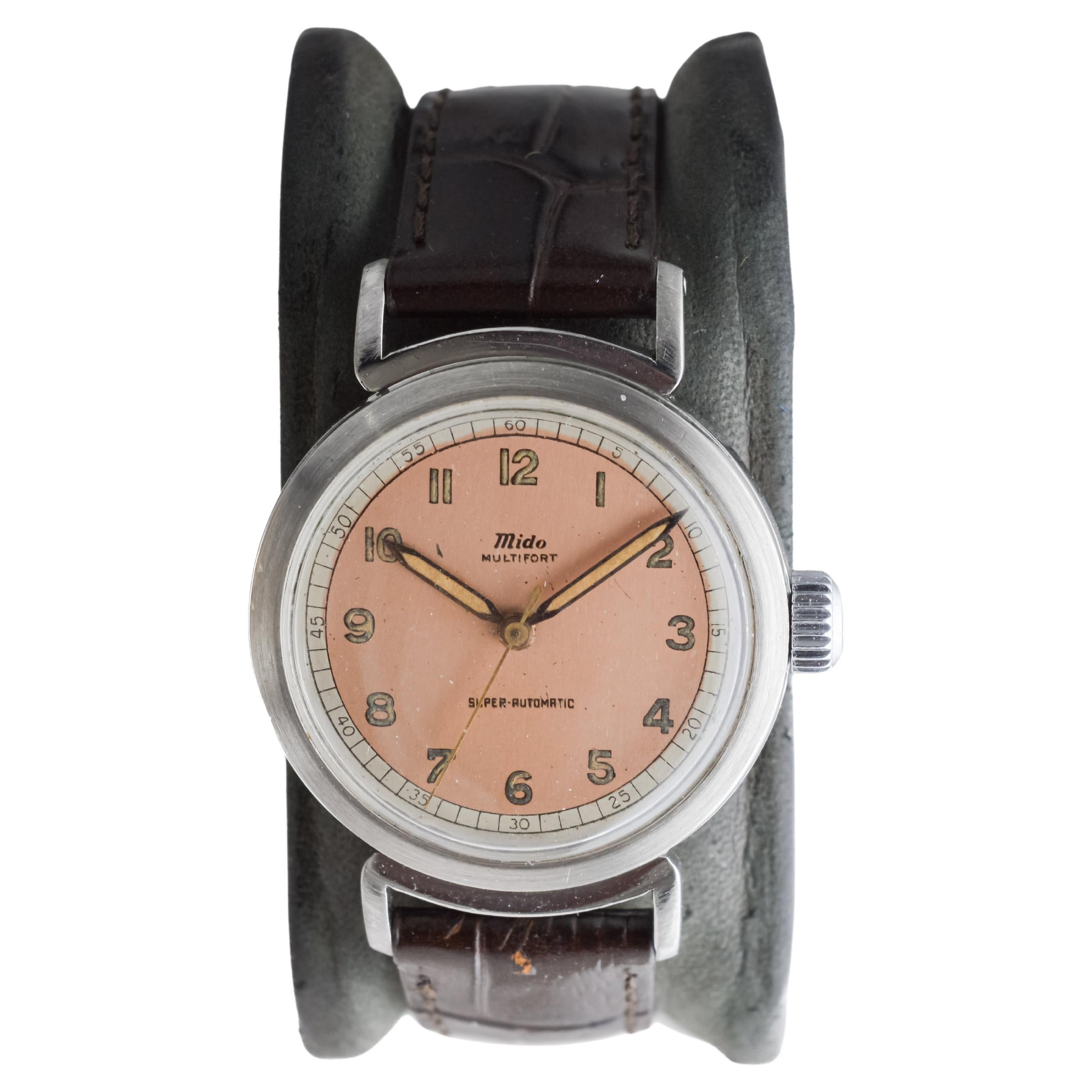 Women's or Men's Mido Multifort Steel Early Bumper Automatic with Original Dial  from 1940's For Sale