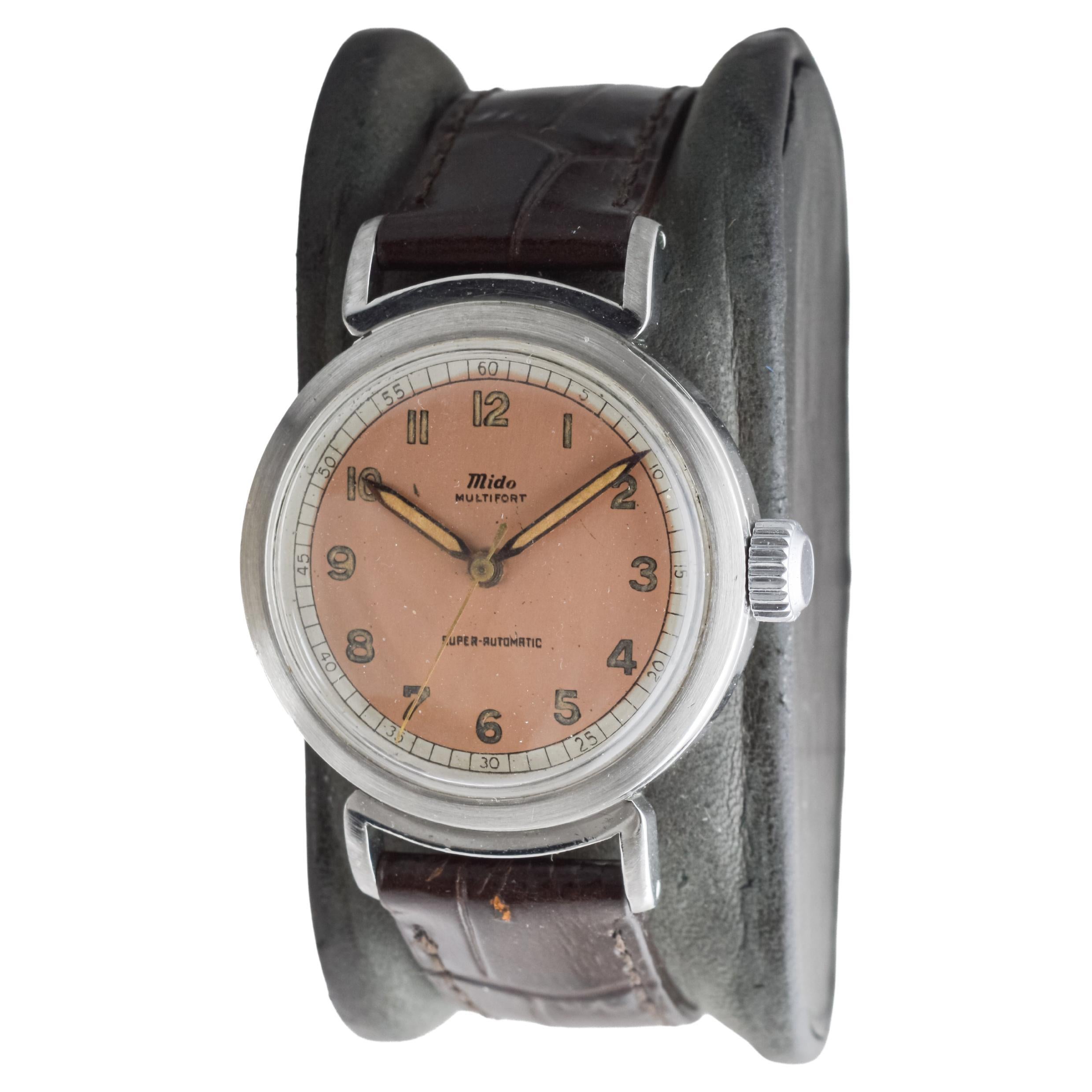 Mido Multifort Steel Early Bumper Automatic with Original Dial  from 1940's For Sale 1